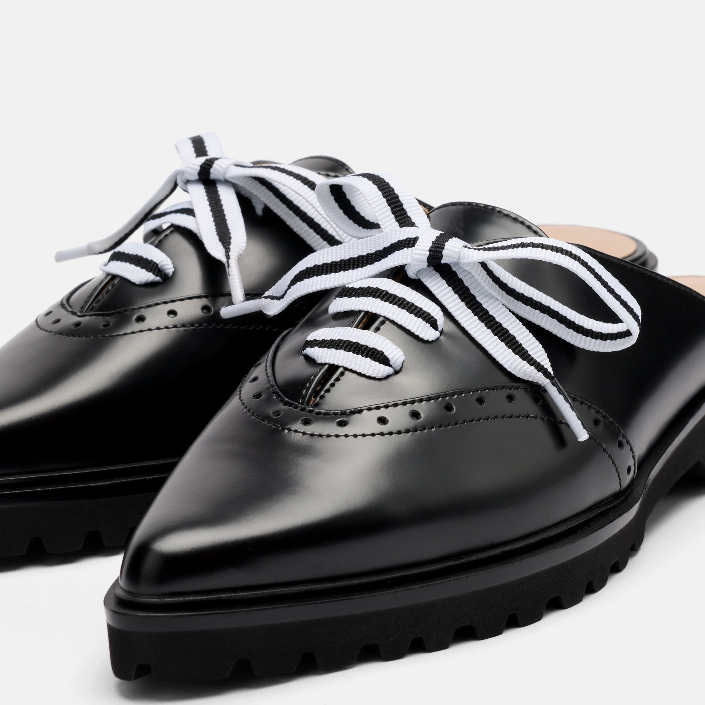 Vera Black Leather Oxford Mules