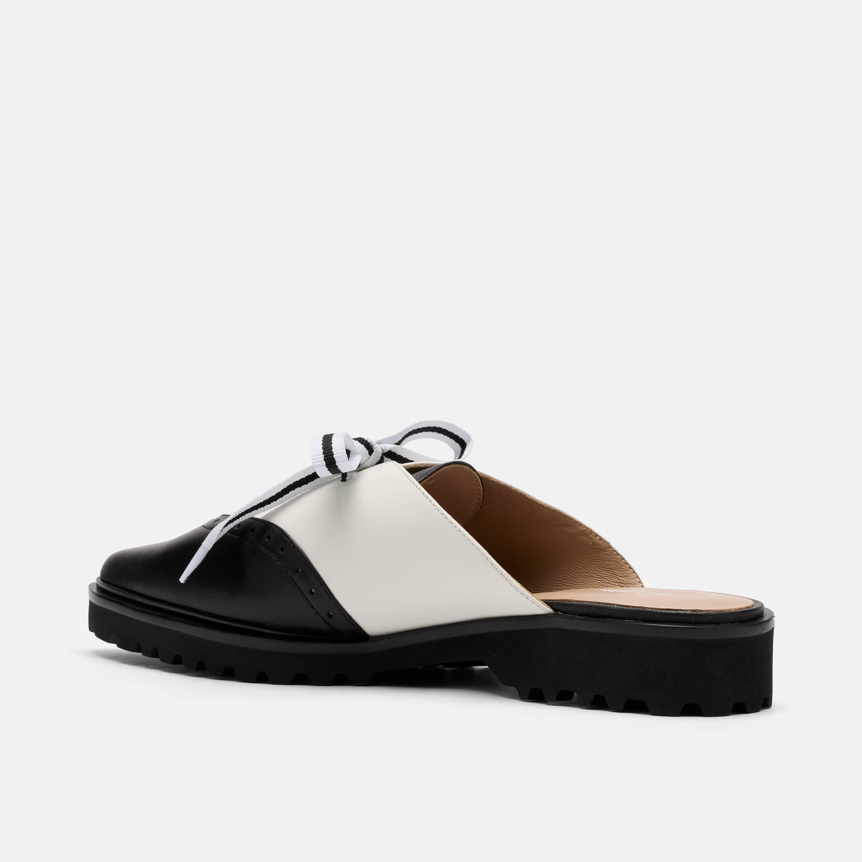 Vera Black/White Leather Oxford Mules