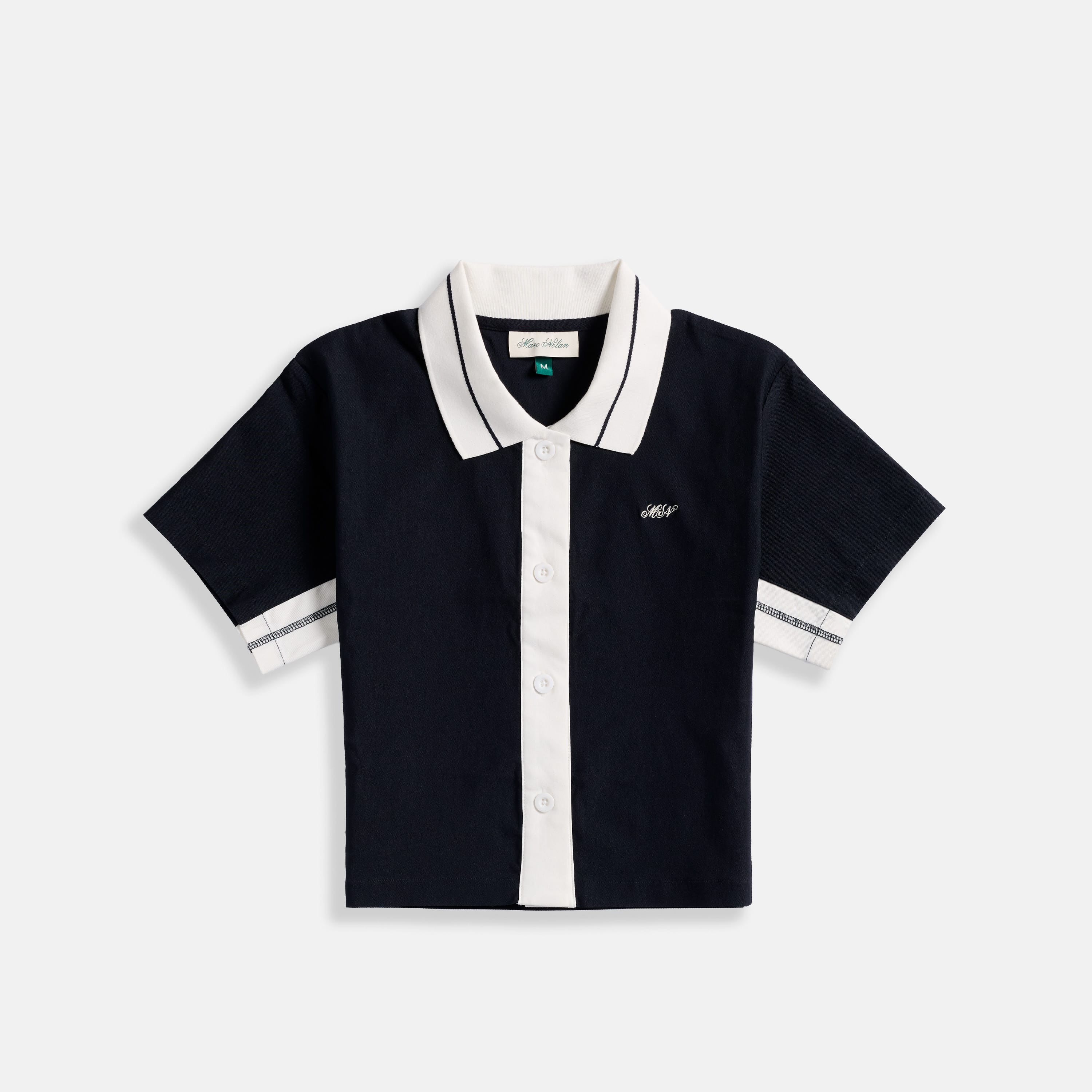 Women's Cropped Tennis Polo - Navy/White