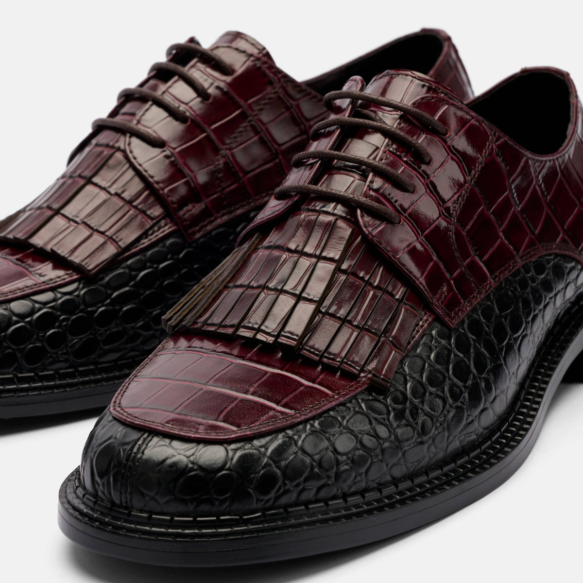 Weston Black/Burgundy Croc Leather Derby