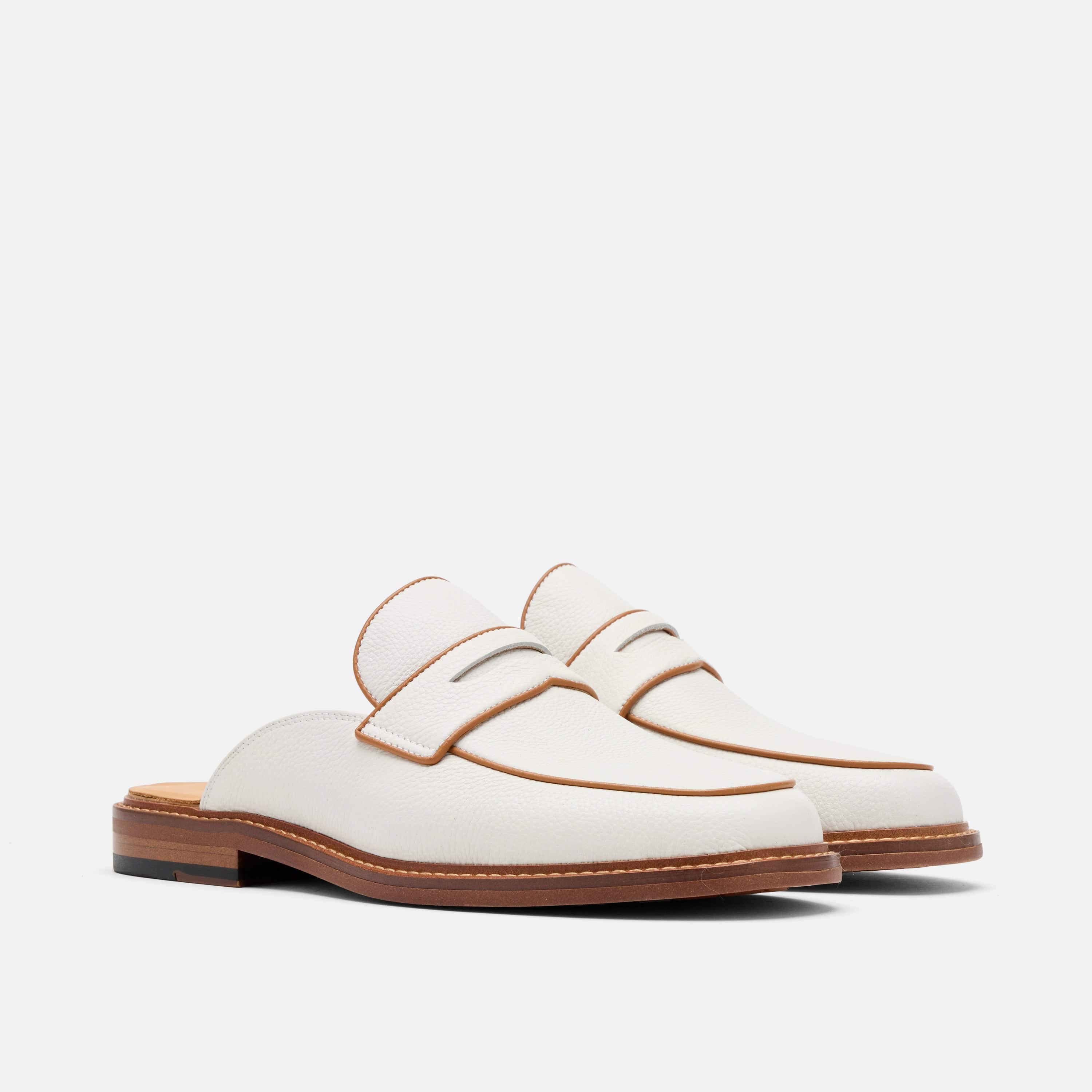Del Mar White Pebble Loafer Mules