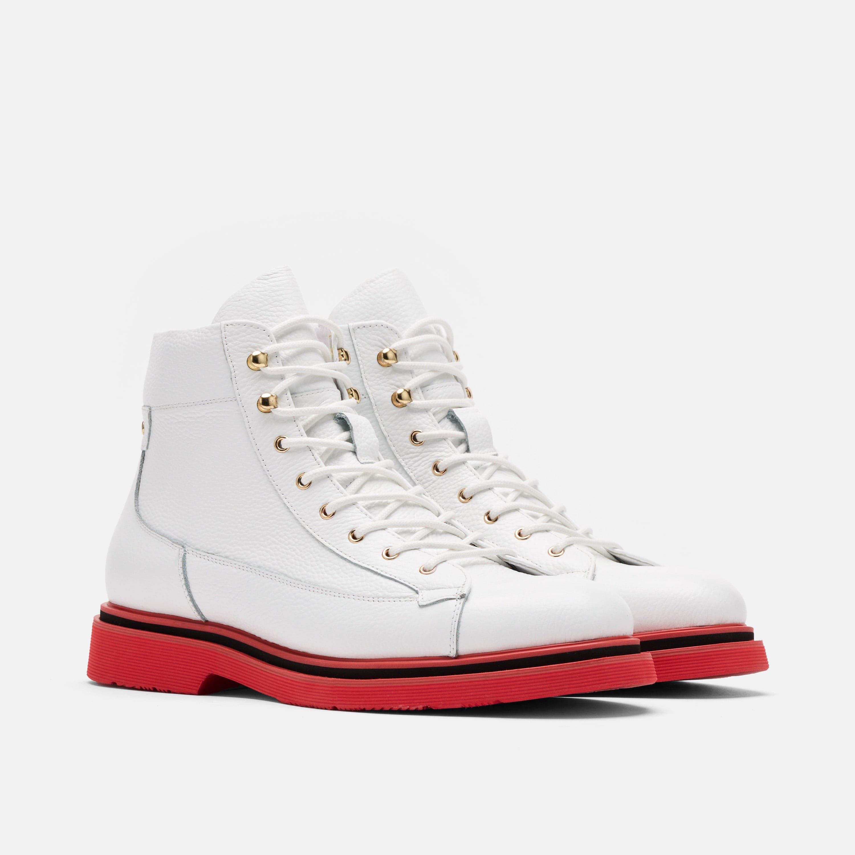 Aiden White Pebble Leather Combat Boots