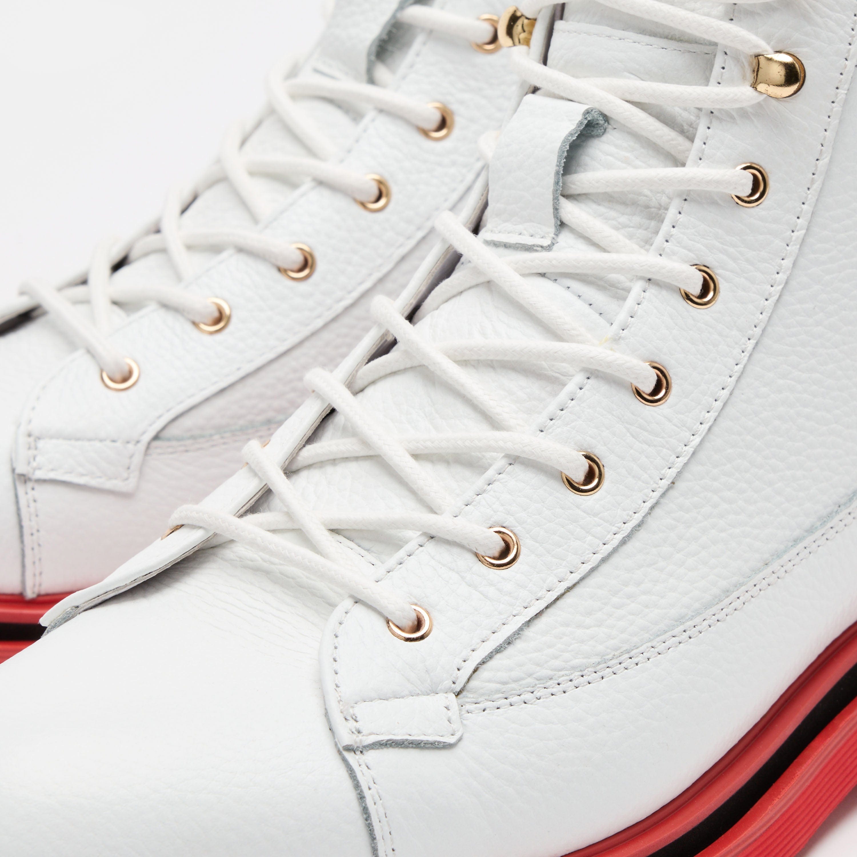 Aiden White Pebble Leather Combat Boots