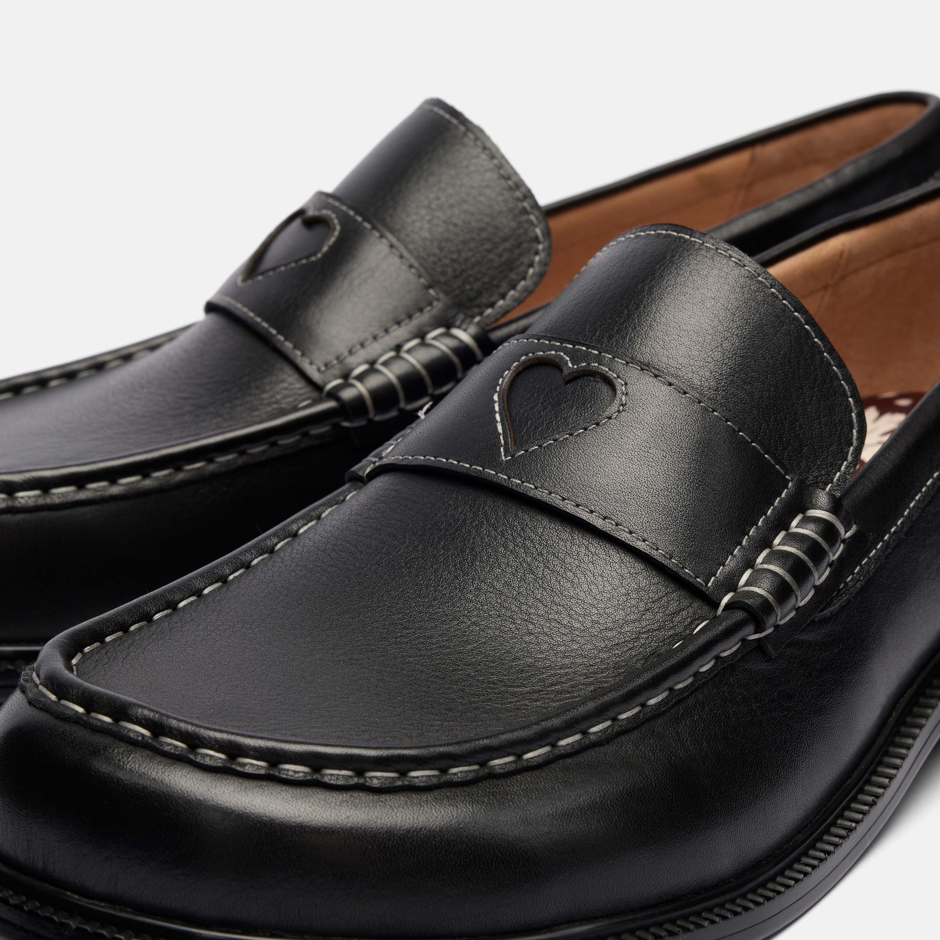 Wildheart Black Leather Penny Loafers