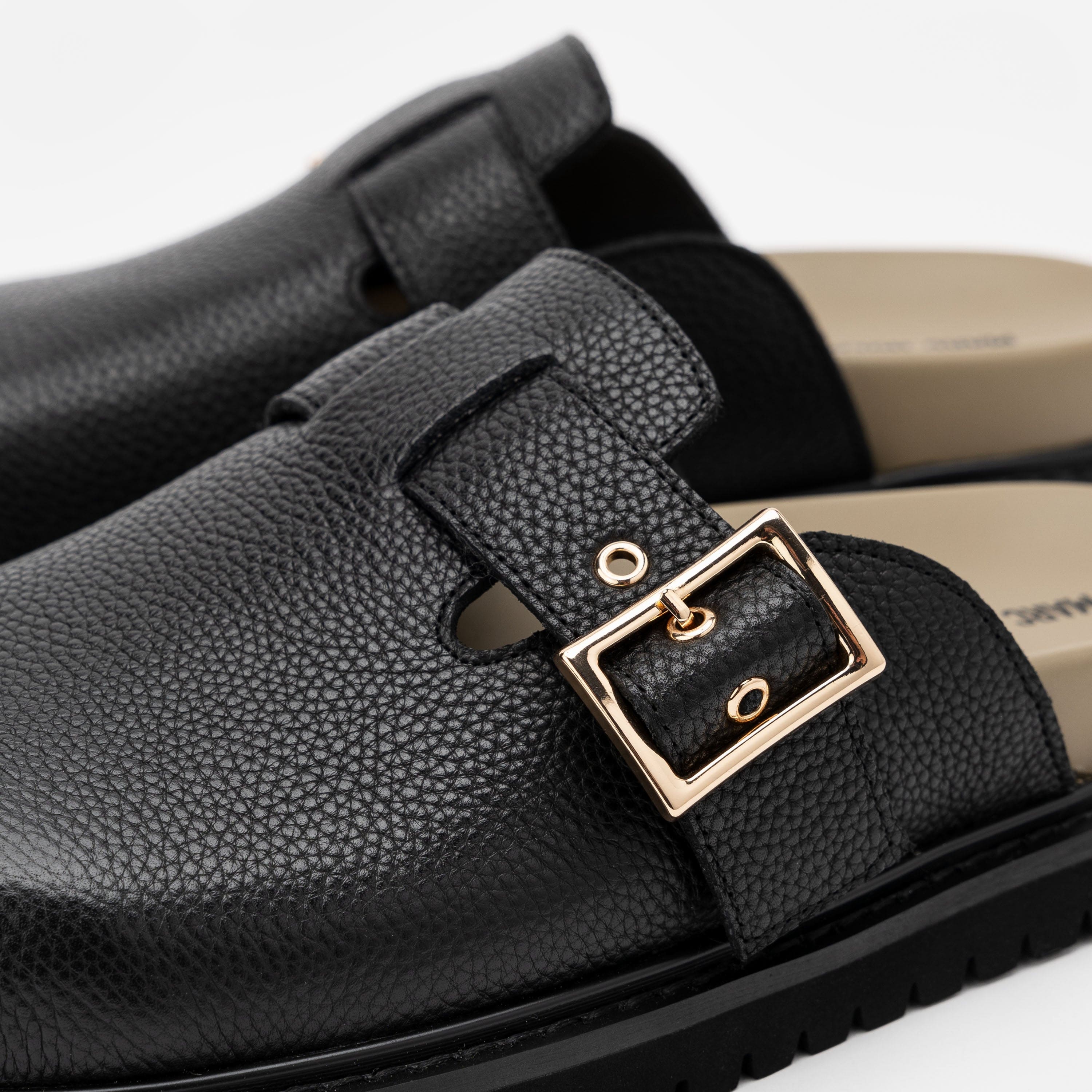 Shiloh Black Leather Clogs