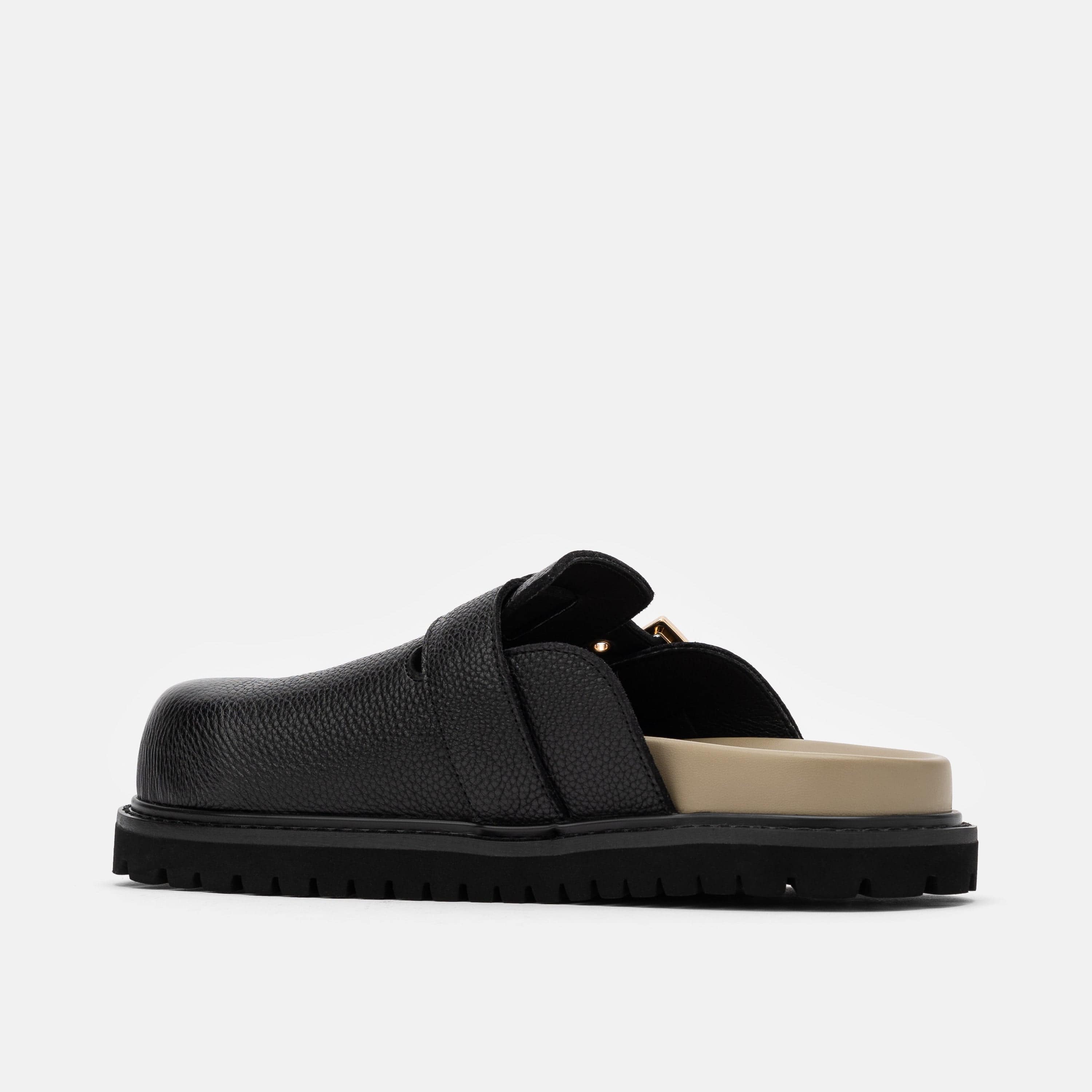 Shiloh Black Leather Clogs