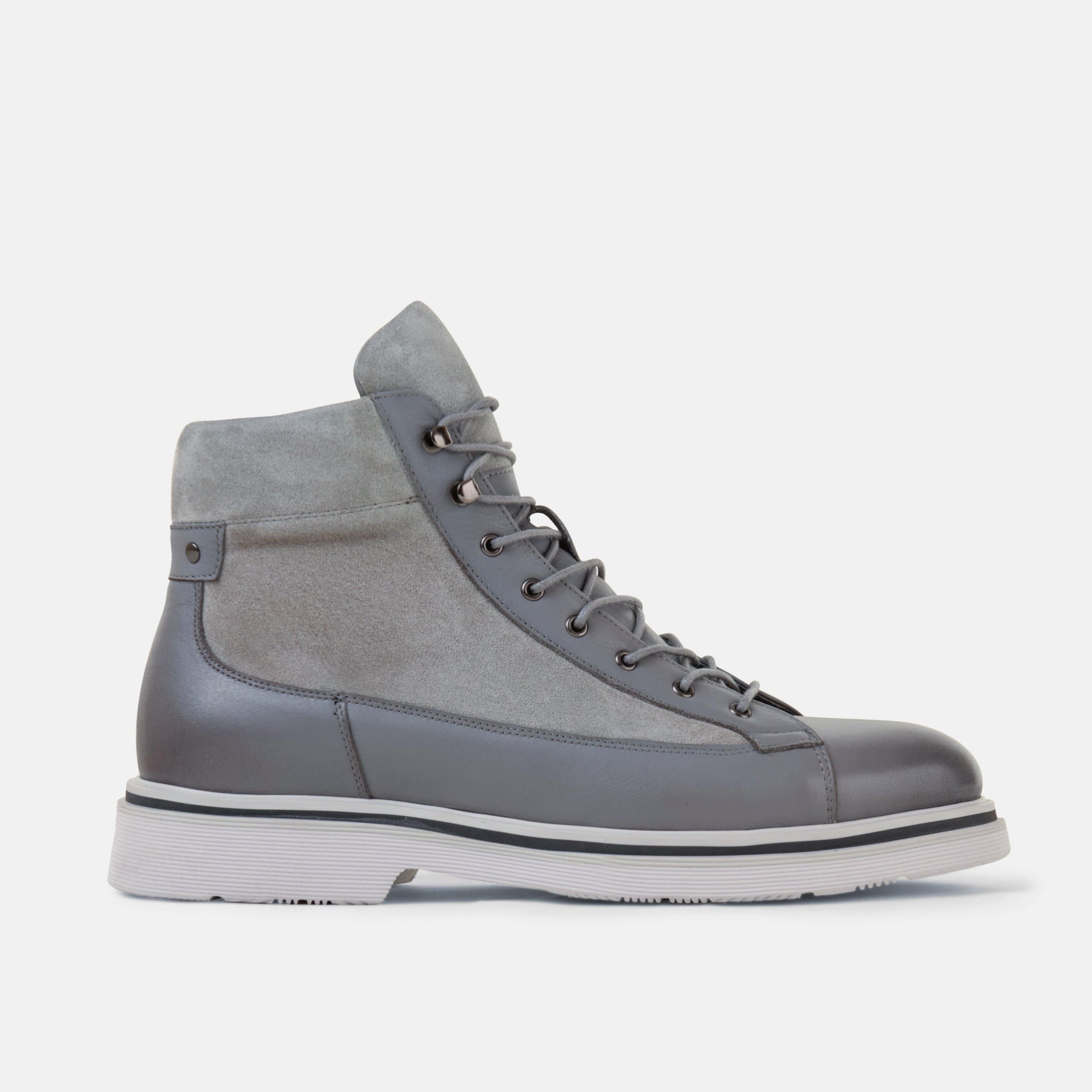 Aiden Cool Grey Leather Combat Boots