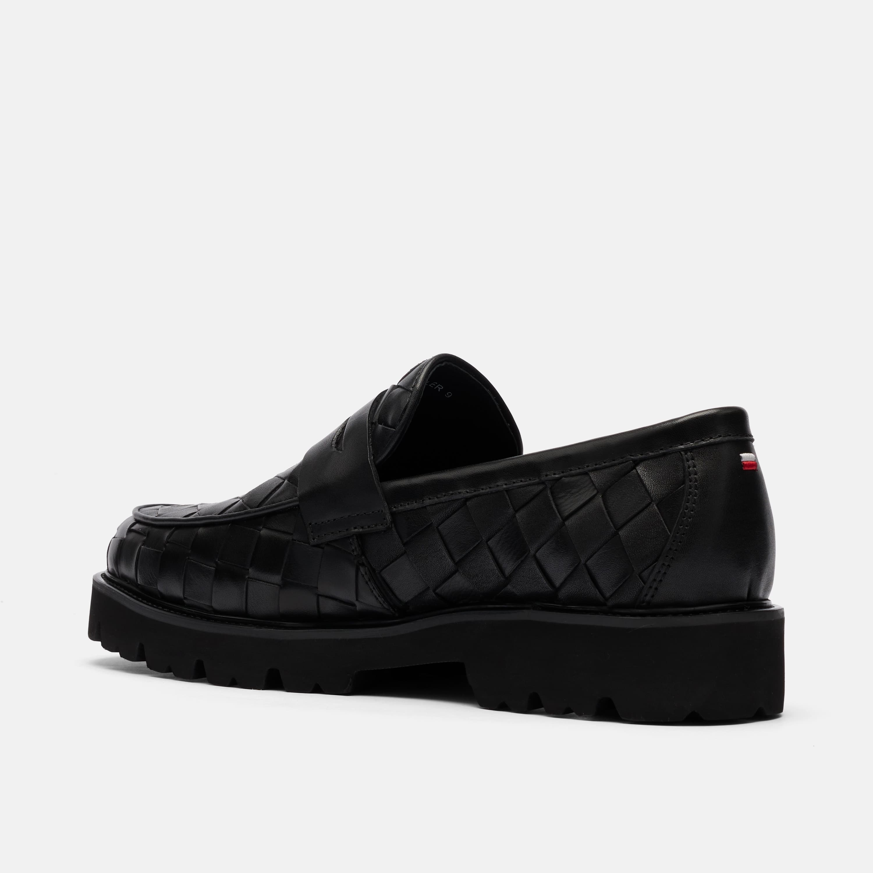 Adler Black Woven Leather Lug Penny Loafers