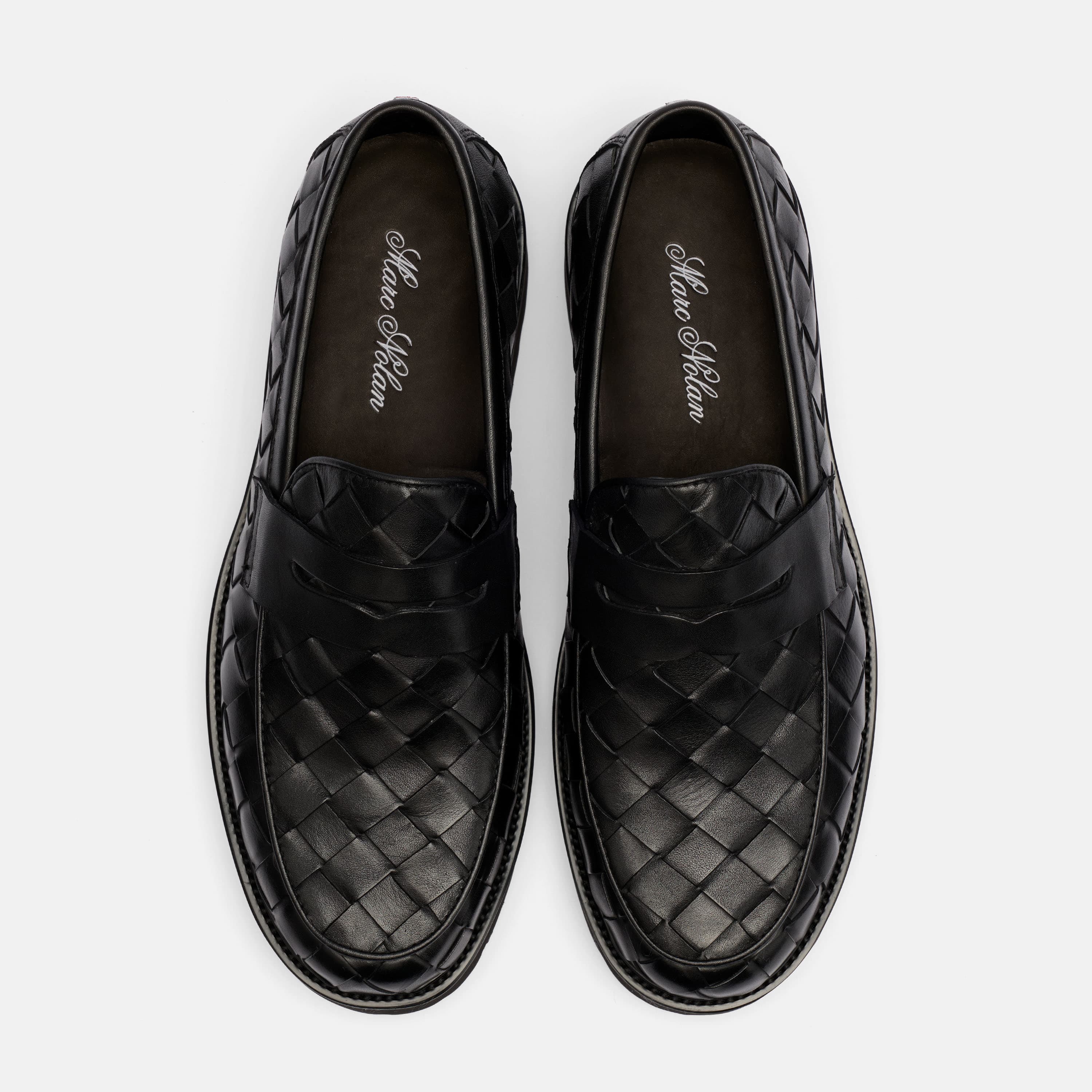 Adler Black Woven Leather Lug Penny Loafers