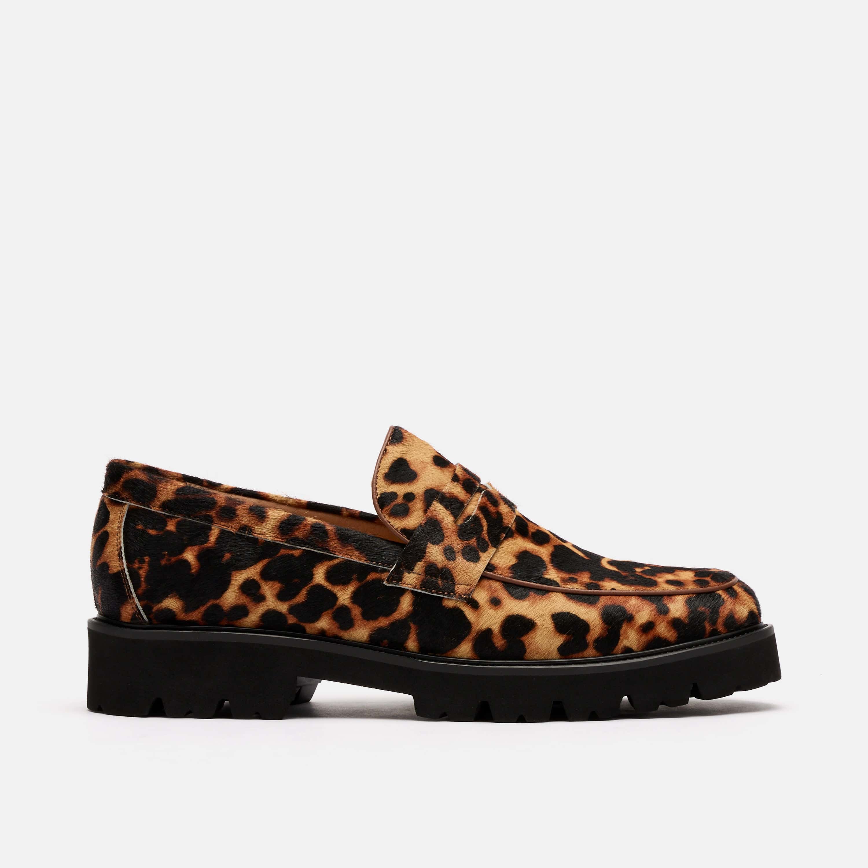 Adler Leopard Suede Lug Penny Loafers