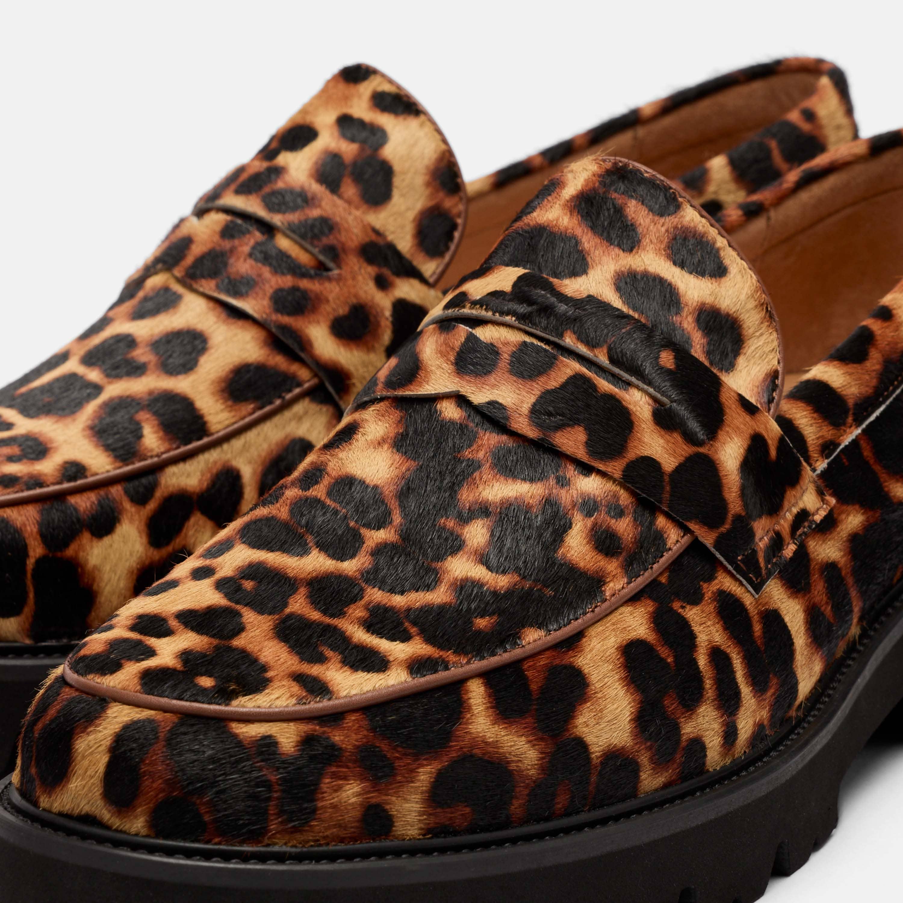 Adler Leopard Suede Lug Penny Loafers