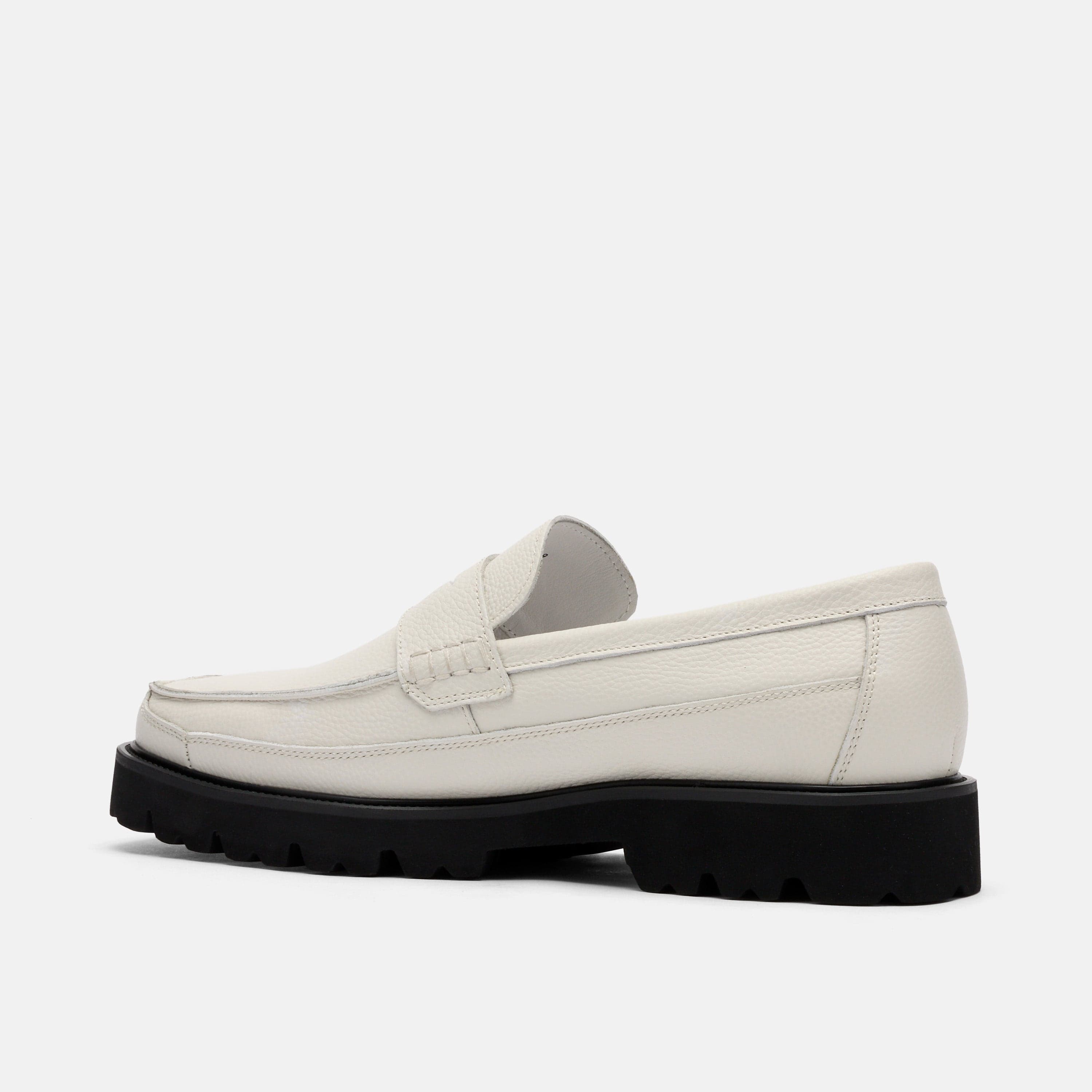 Adler White Pebble Leather Lug Penny Loafers