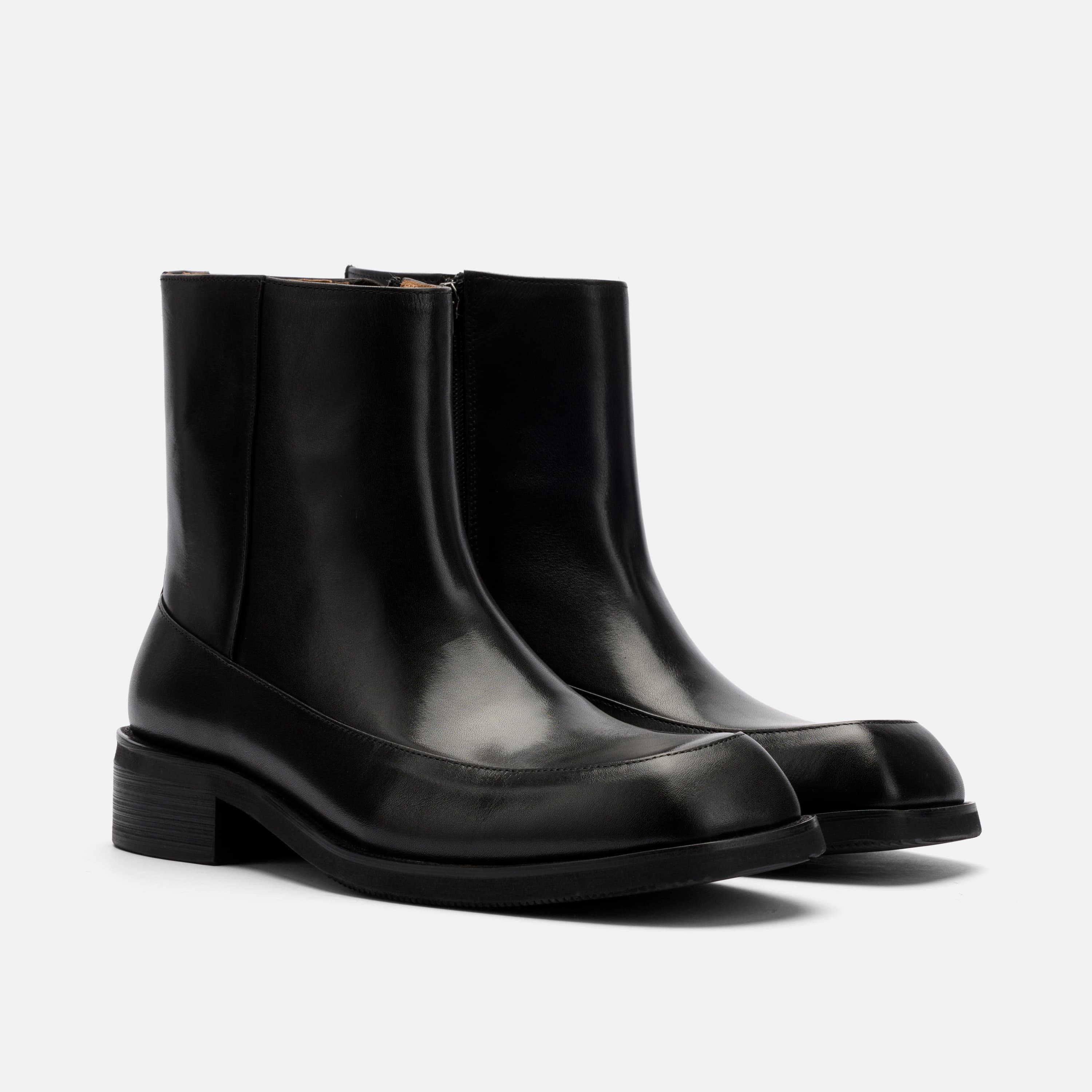 Admiral Black Leather Square Toe Side Zip Boots