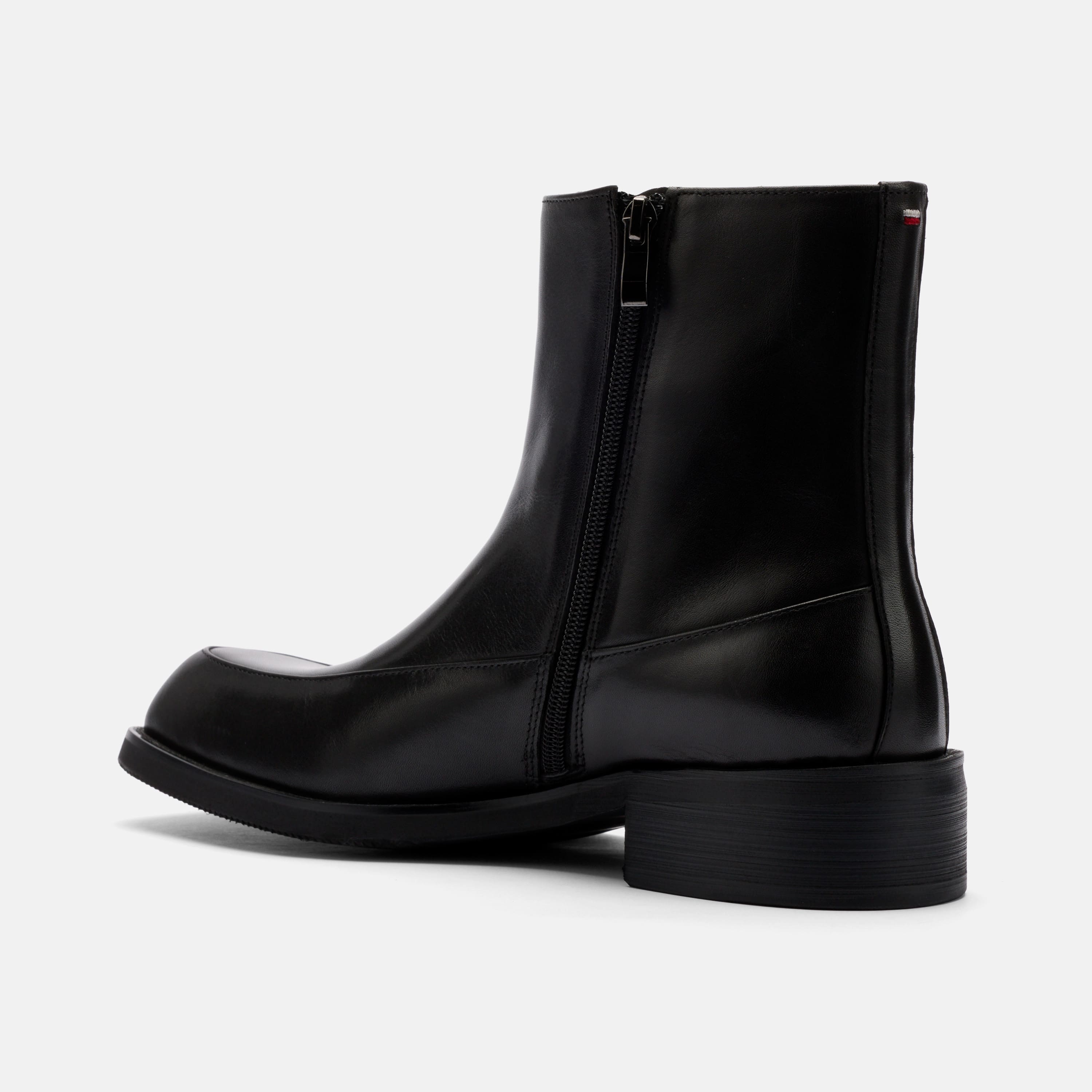 Admiral Black Leather Square Toe Side Zip Boots