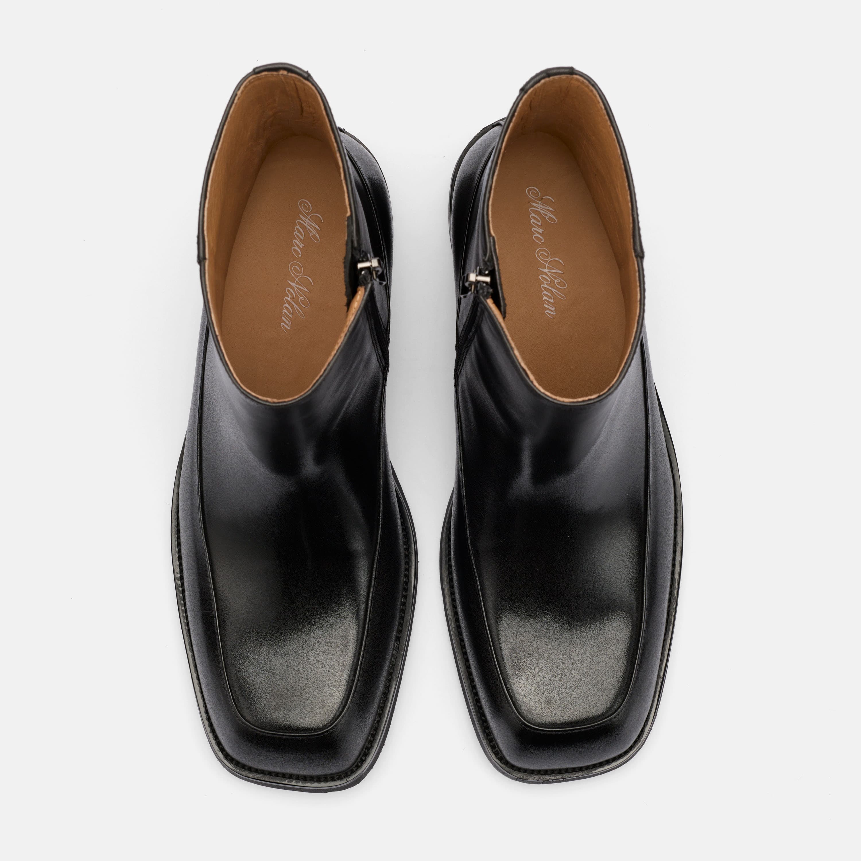Admiral Black Leather Square Toe Side Zip Boots