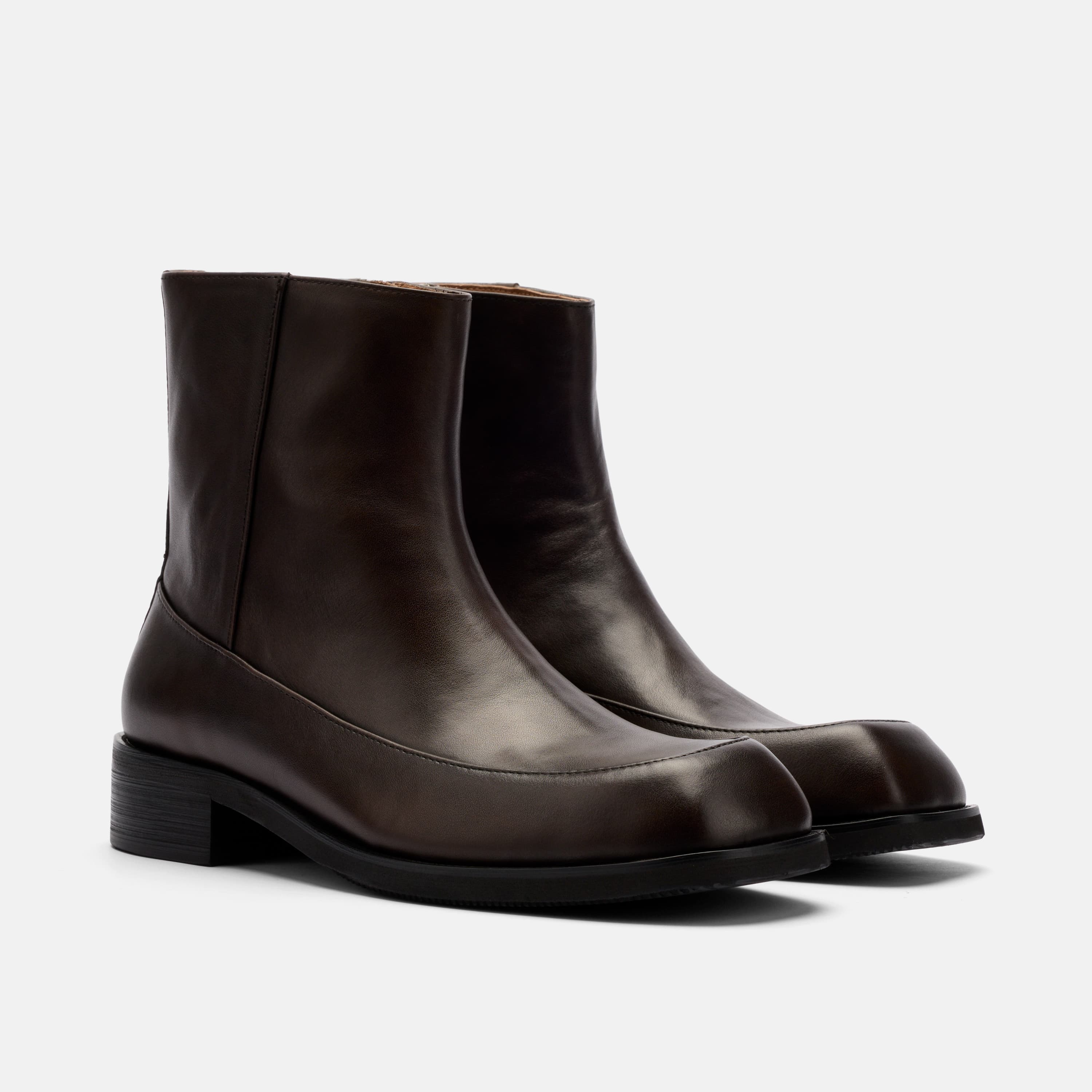 Admiral Brown Distressed Leather Square Toe Side Zip Boots