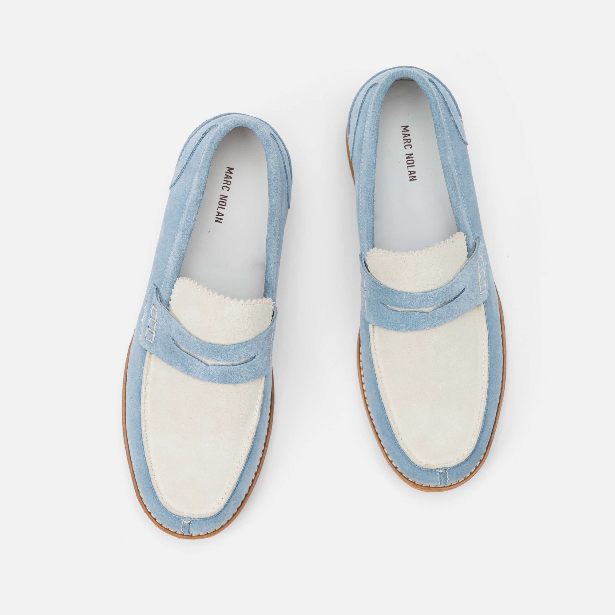 Abe Baby Blue Suede Penny Loafers