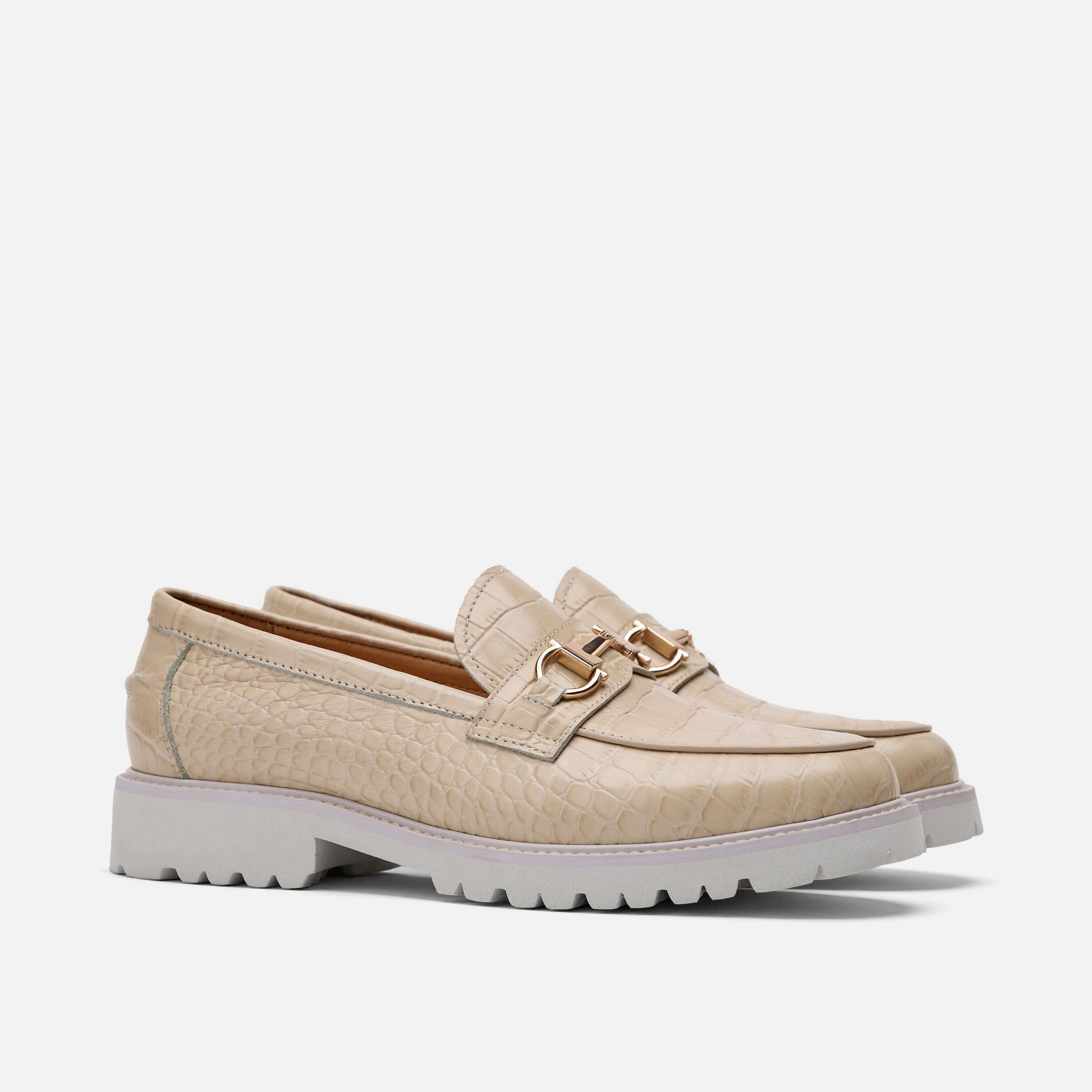 womens beige leather bit loafers