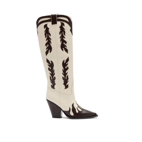 Belle Cream Flame Leather Knee High Boots