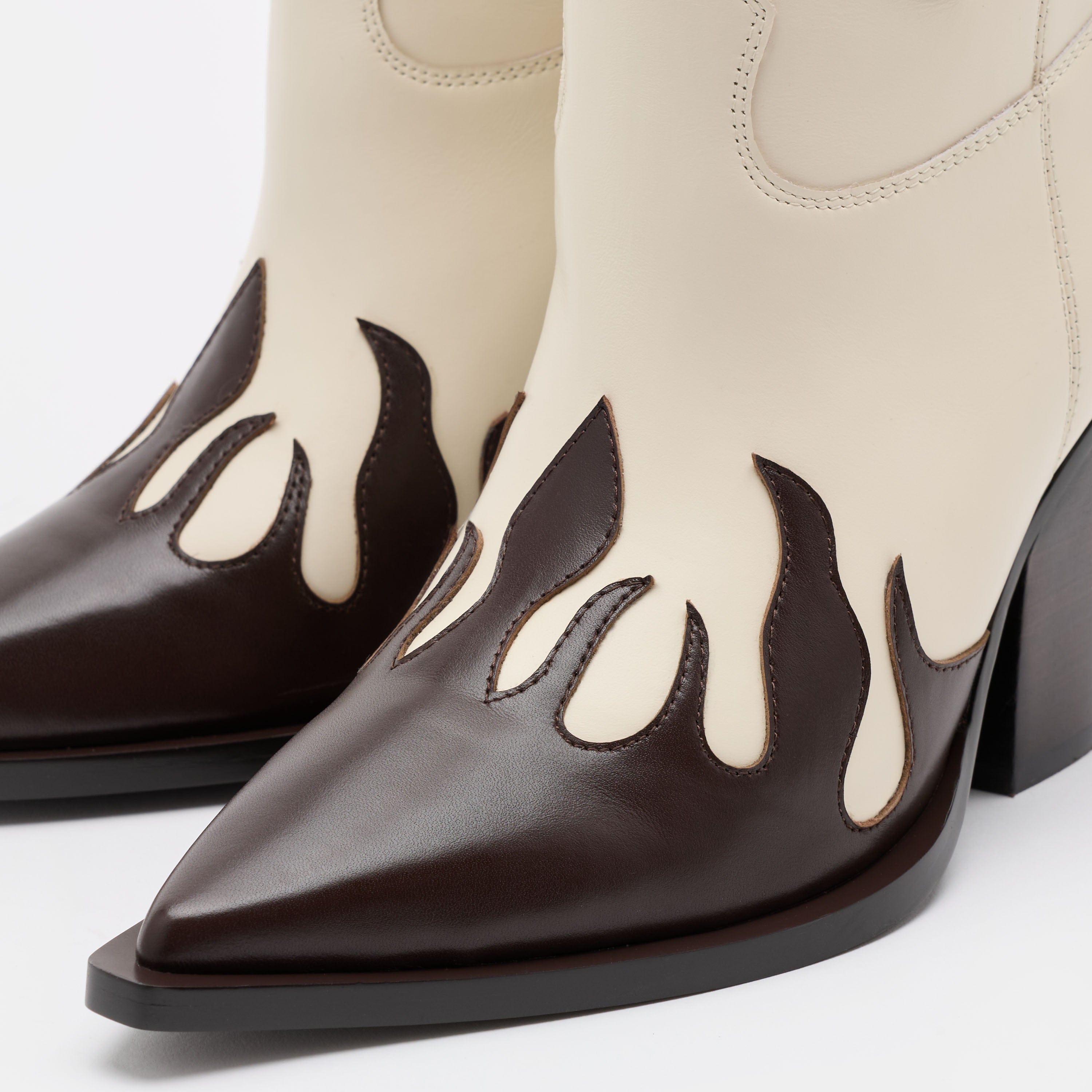 Belle Cream Flame Leather Knee High Boots