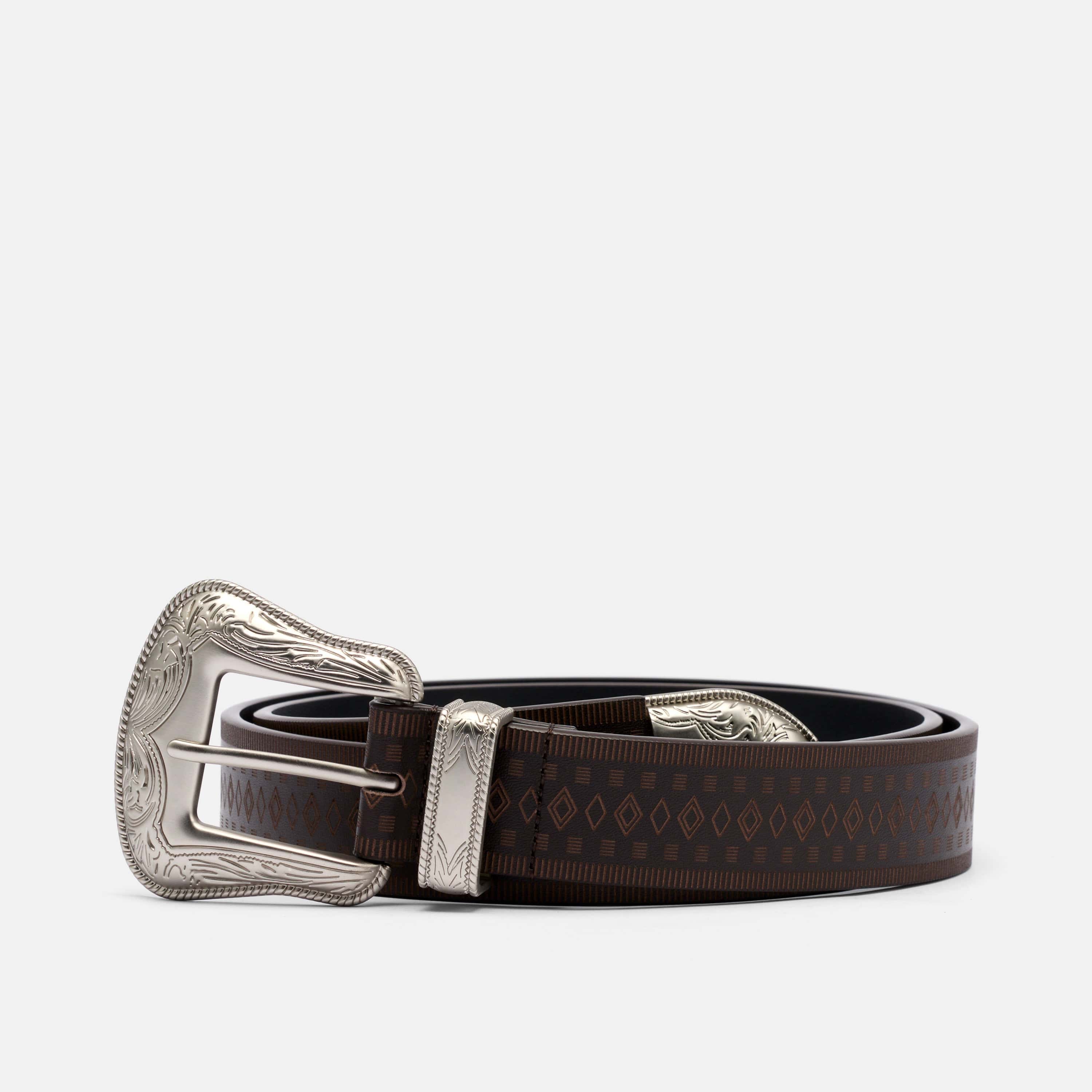 Marc Nolan Leather Belt - Brown Western Diamond