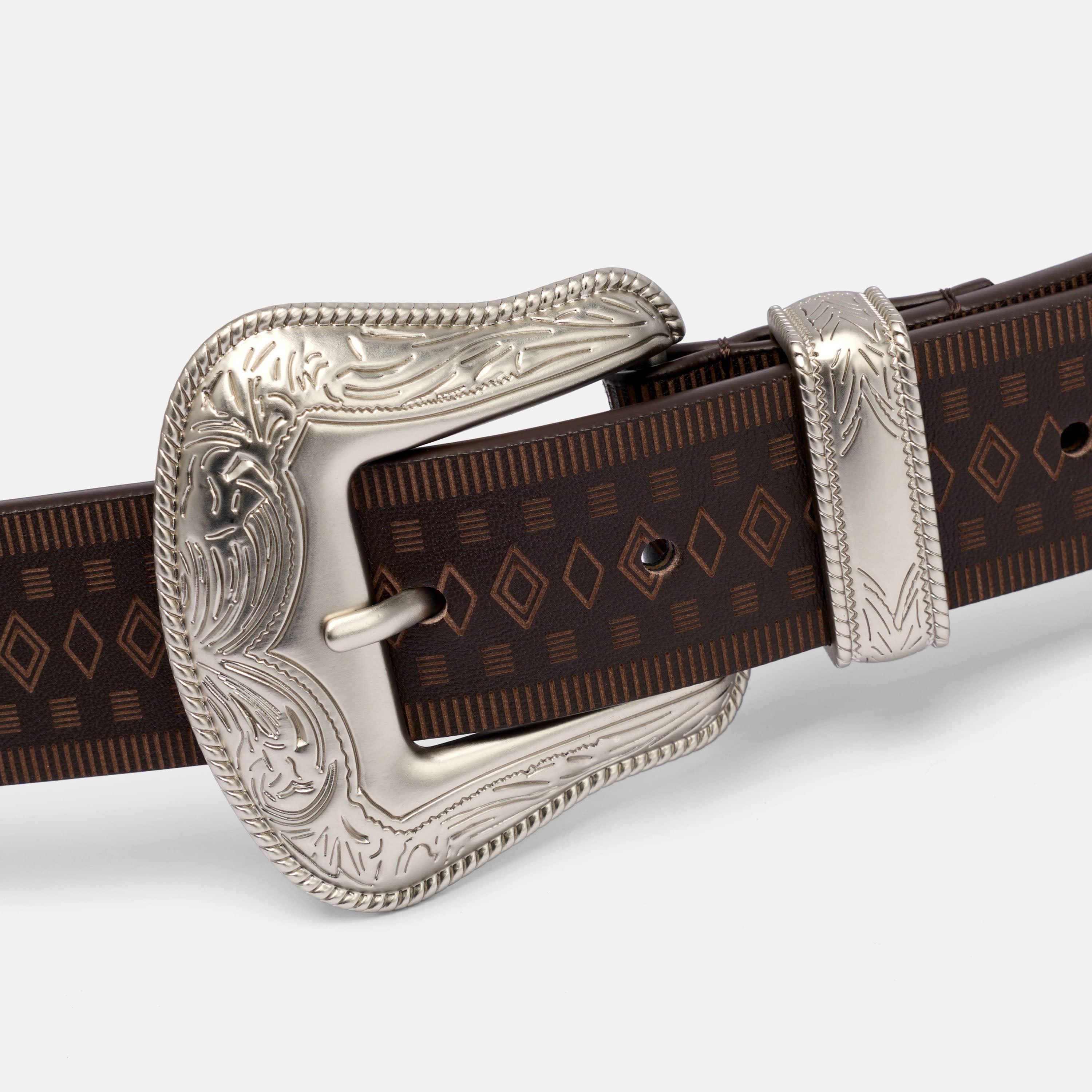 Marc Nolan Leather Belt - Brown Western Diamond
