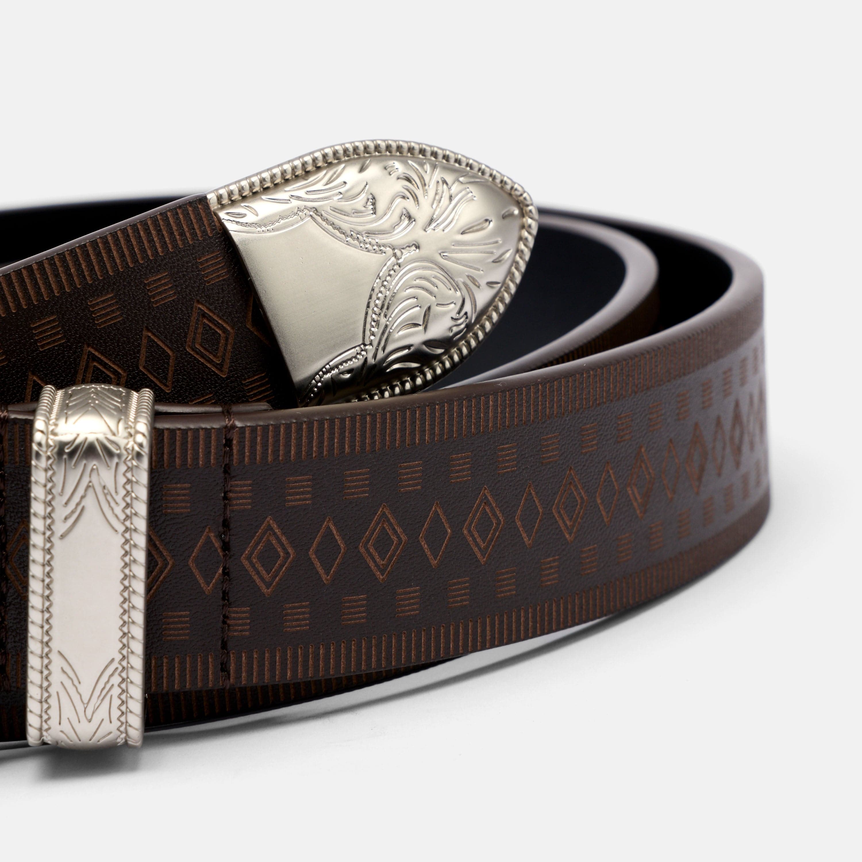 Marc Nolan Leather Belt - Brown Western Diamond