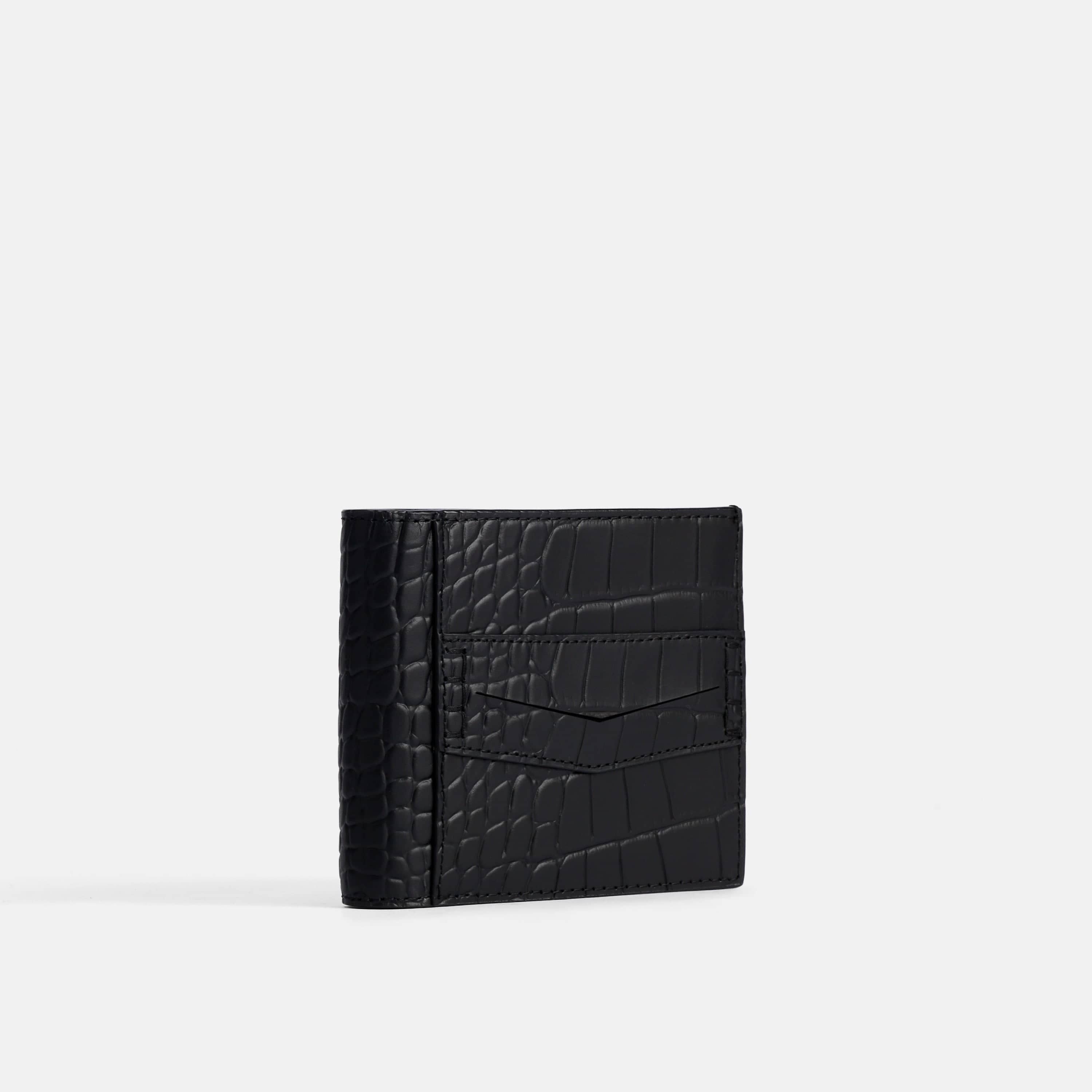 Marc Nolan Leather Bi-Fold Wallet - Black Crocskin