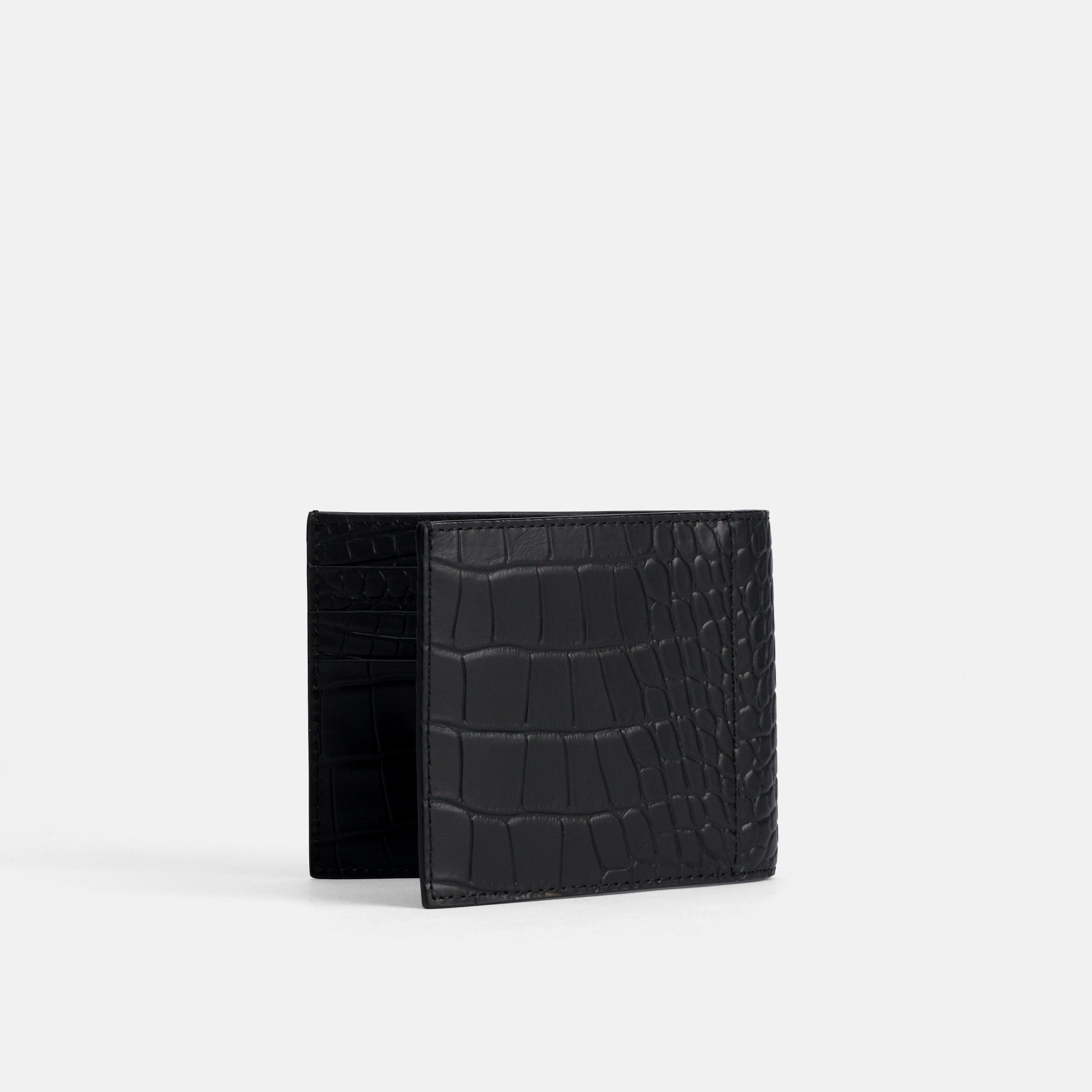 Marc Nolan Leather Bi-Fold Wallet - Black Crocskin