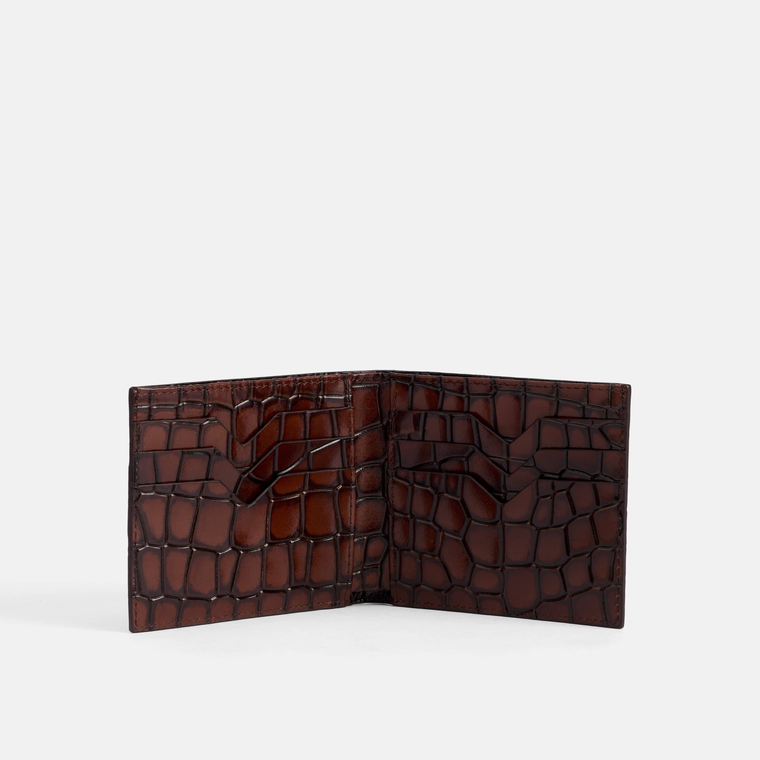 Marc Nolan Leather Bi-Fold Wallet - Brown Crocskin