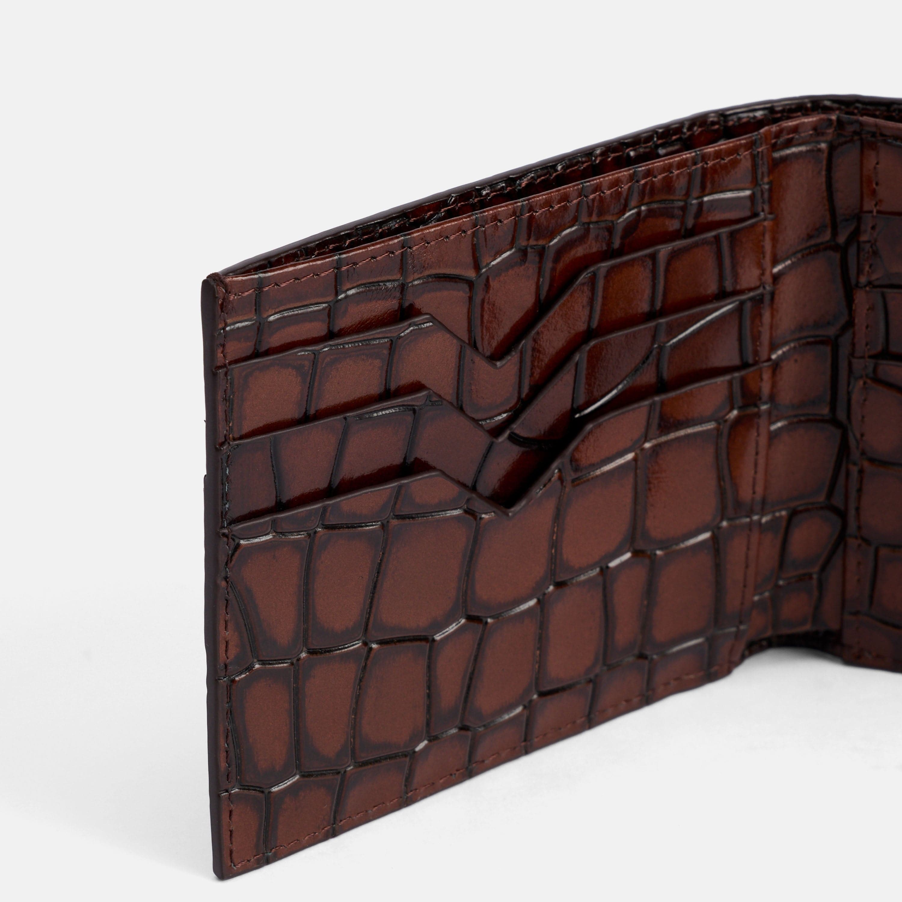 Marc Nolan Leather Bi-Fold Wallet - Brown Crocskin