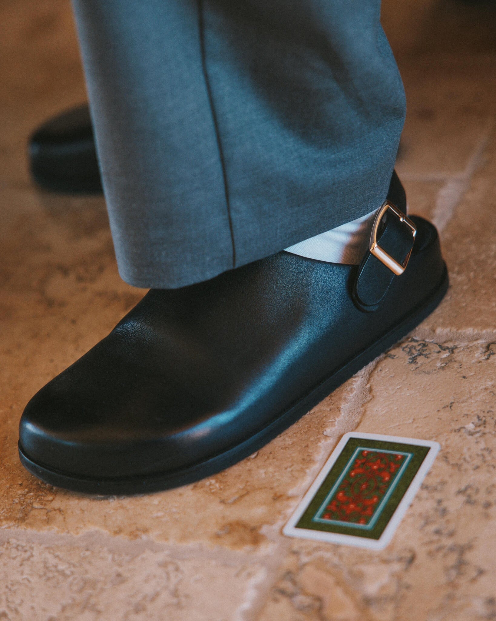 Solana Black Leather Backstrap Clogs