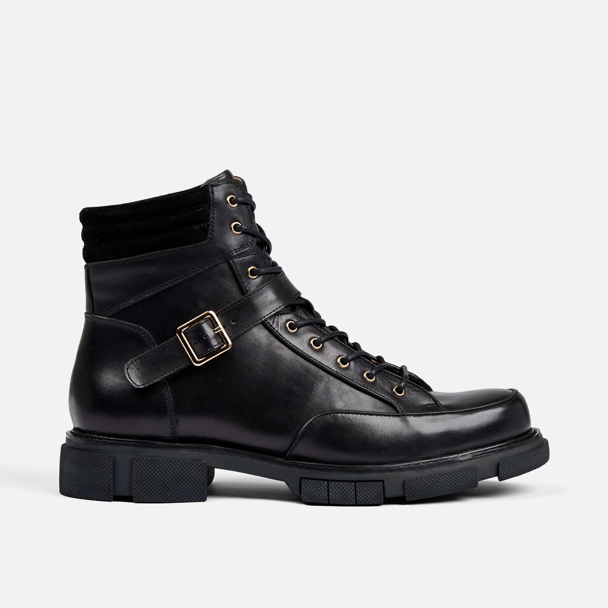 Atlas Black Leather Strap Boots