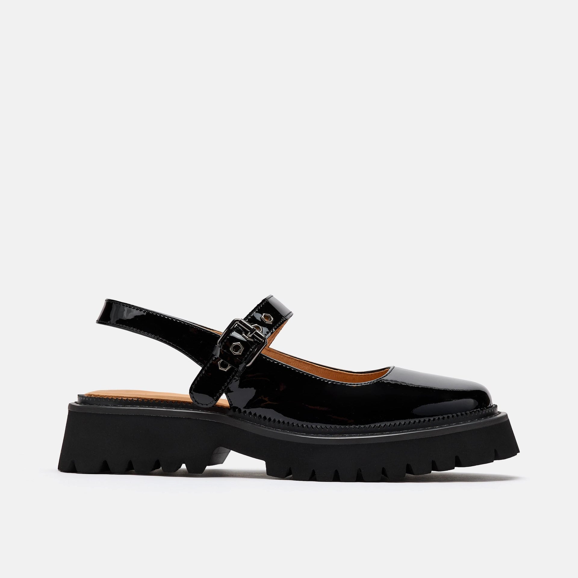 Luna Patent Leather Mary Jane Lug Slingbacks