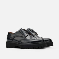 Ronan Black Brushed Leather Lug Wingtip Shoes