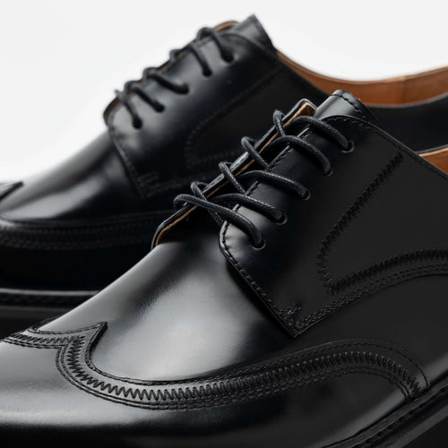 Ronan Black Leather Lug Sole Wingtip Shoes