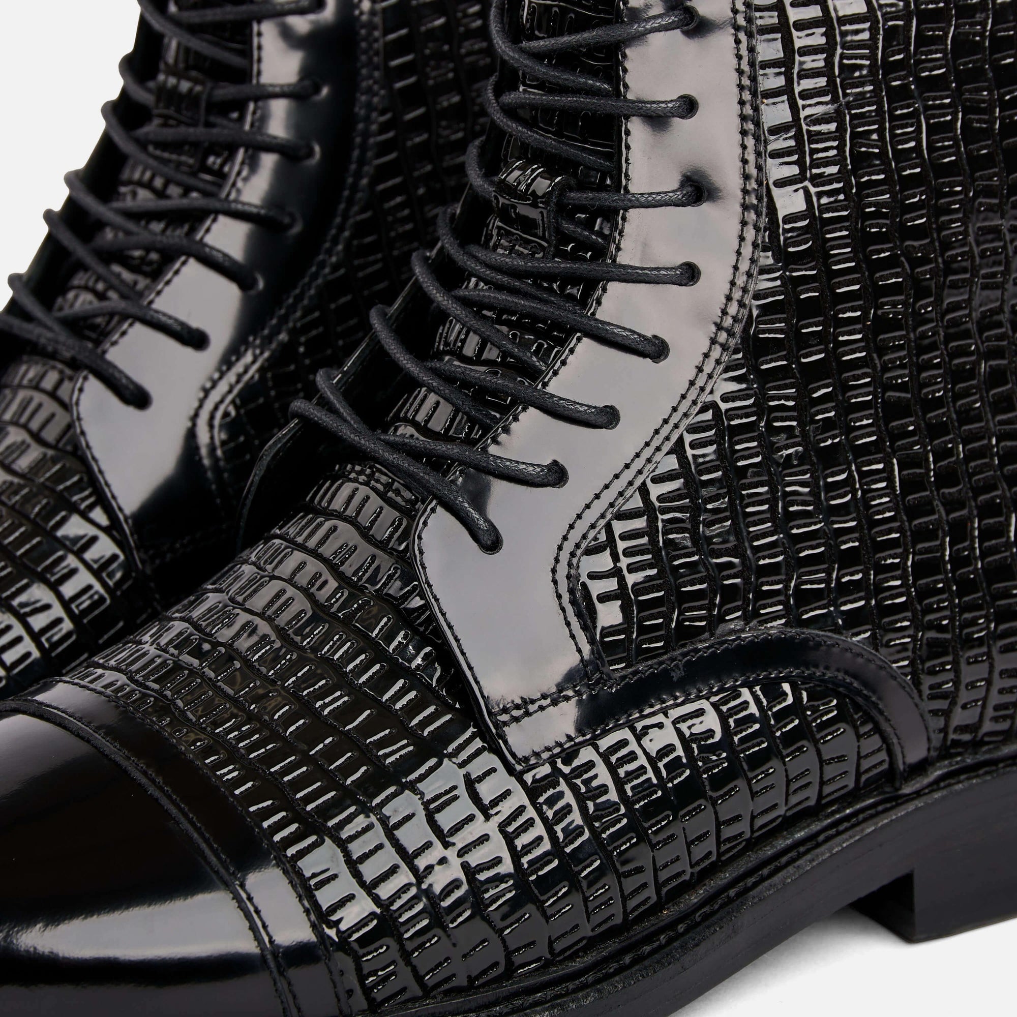 Black Patent Leather Cap Toe Boots