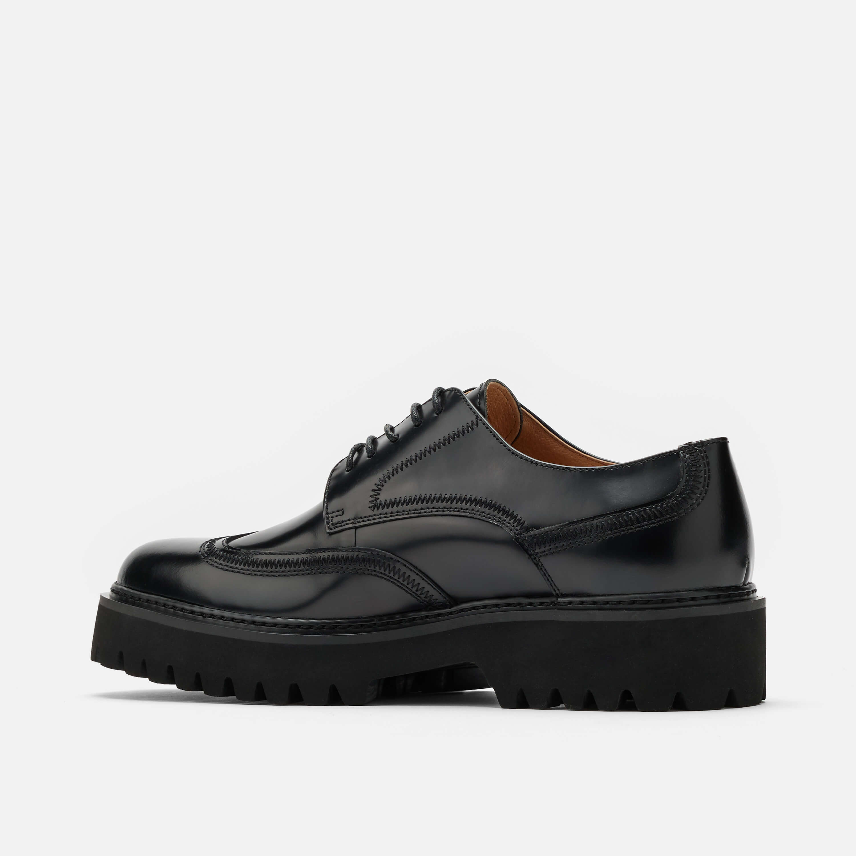 Ronan Black Leather Lug Sole Wingtip Shoes