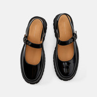 Ms. Luna Black Leather Lug Sole Mary Jane