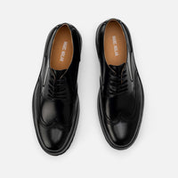 Ronan Black Leather Lug Sole Wingtip Shoes