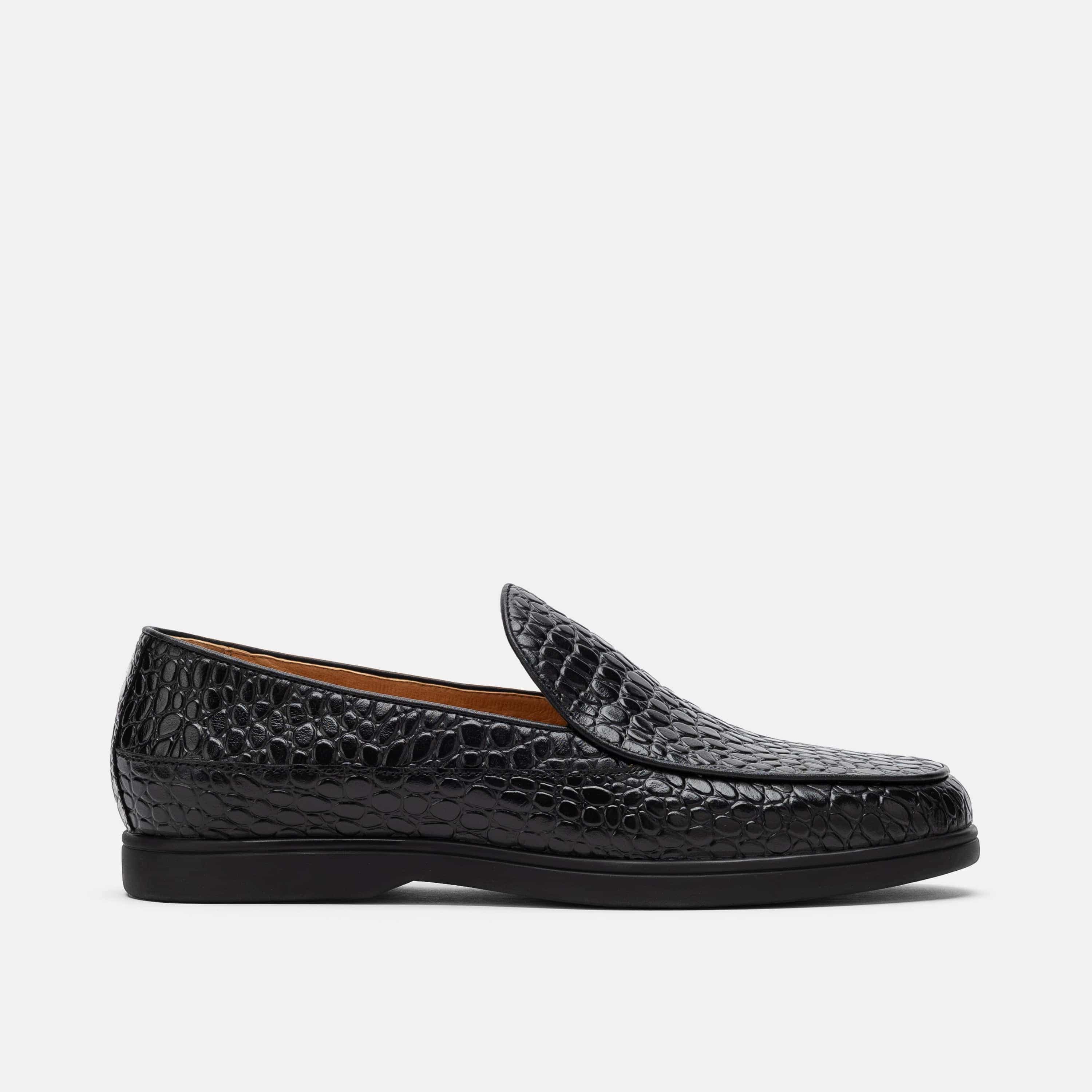 Alessandro Black Croc Leather Venetian Loafers