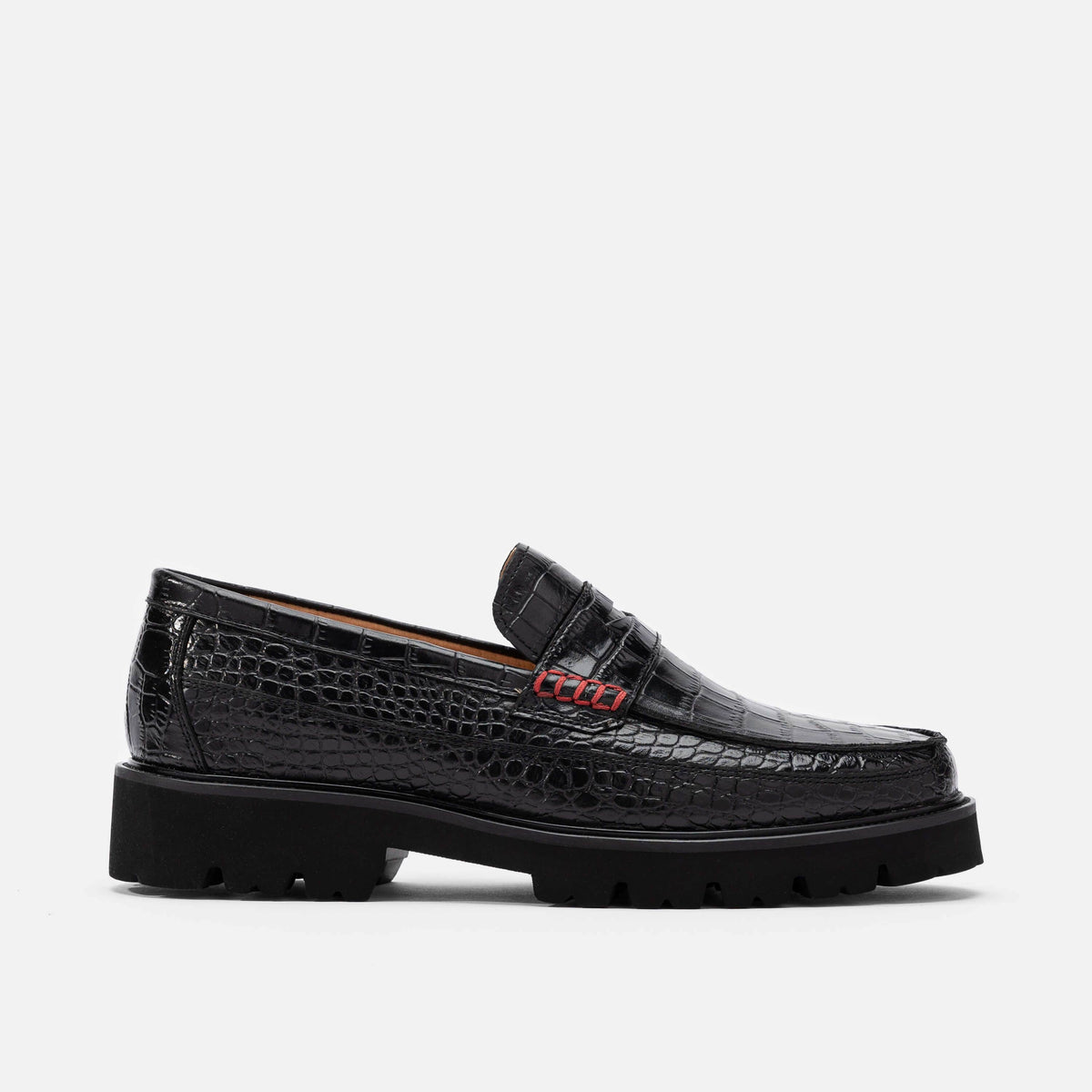 R.Martegani for CUZZENS Black Croc
Leather Dressy Loafers with Gold Buckle Italy Croc-Embossed Loafers in Black for Men | Roberto Cavalli® main image 2