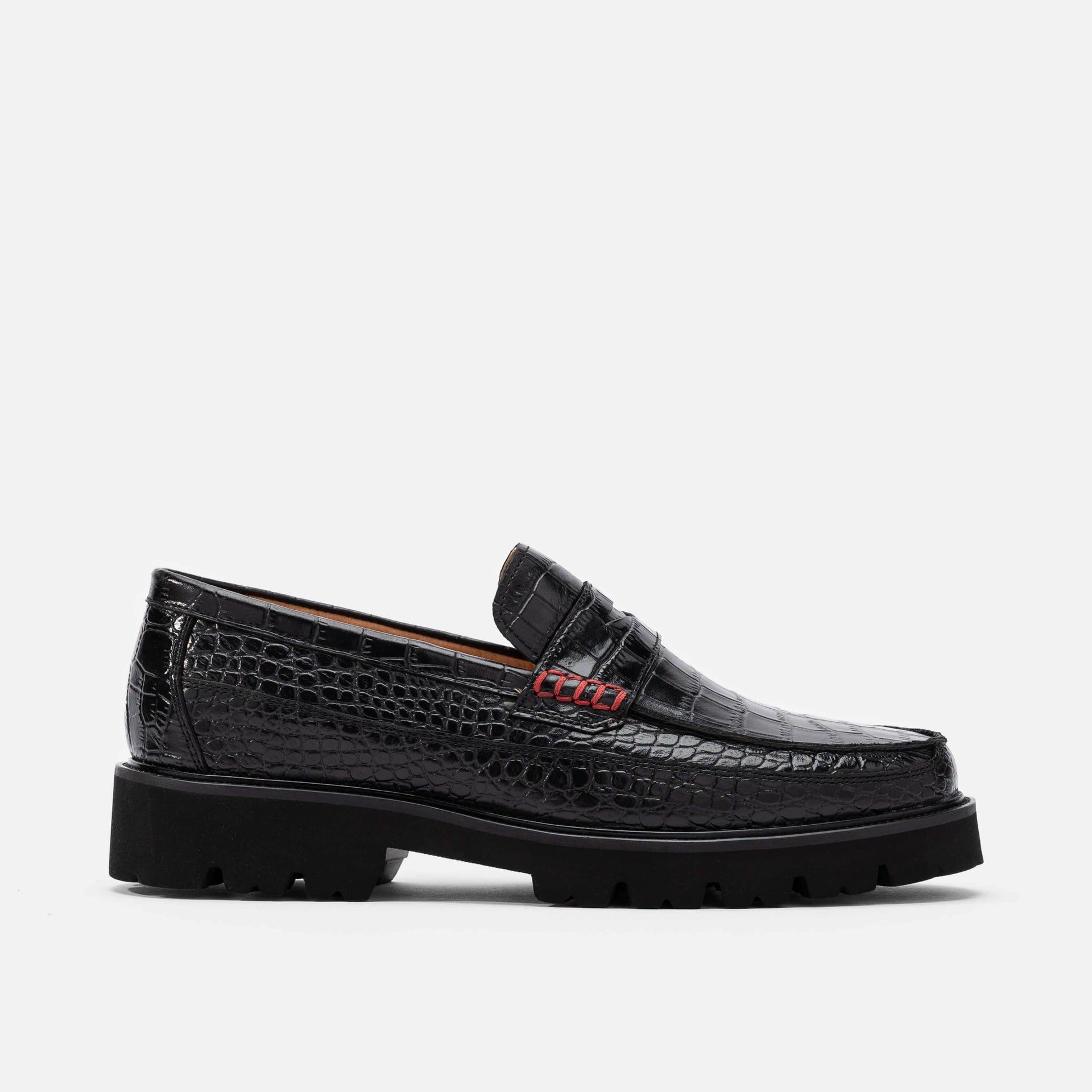 Adler Croc Leather Lug Penny Loafers
