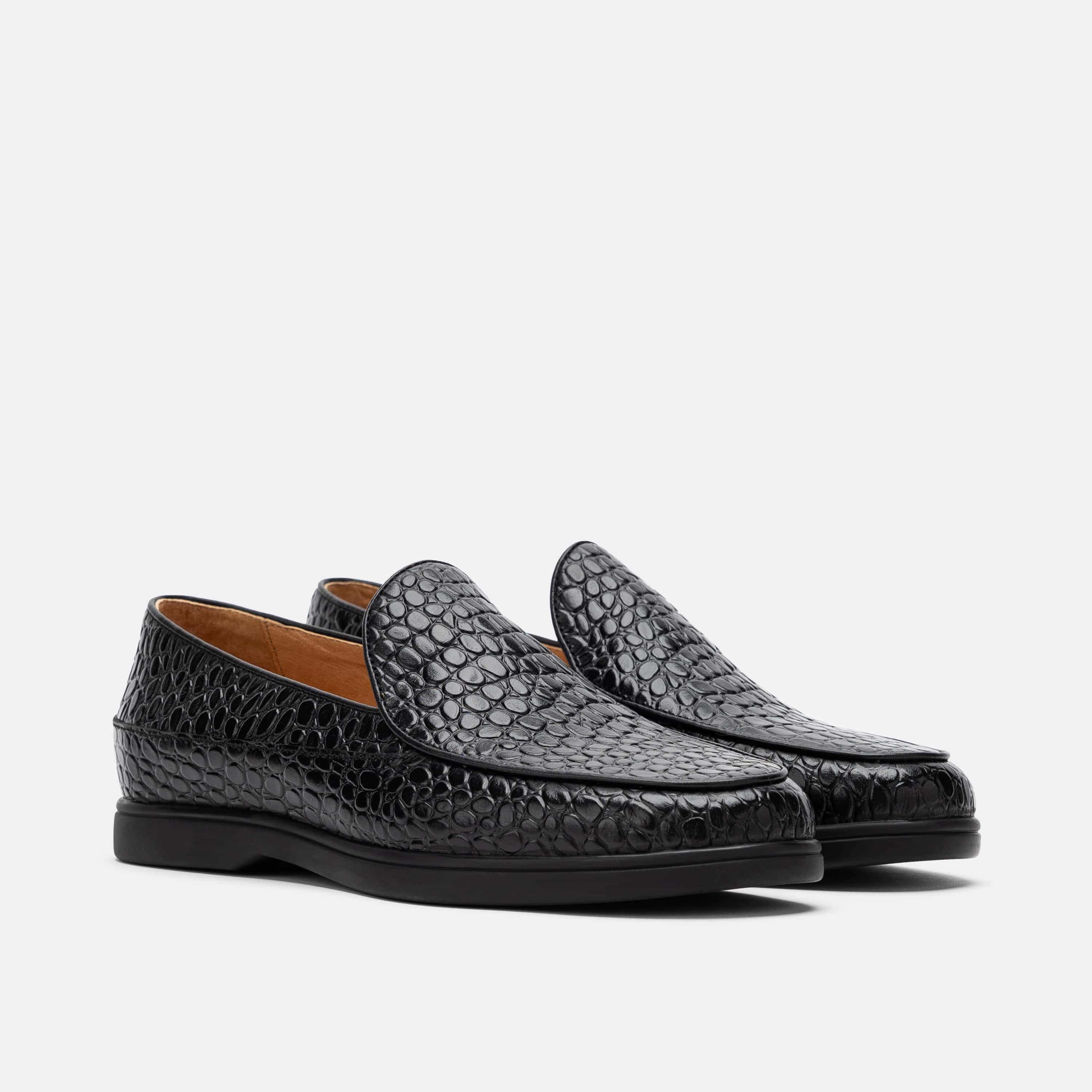 Alessandro Black Croc Leather Venetian Loafers