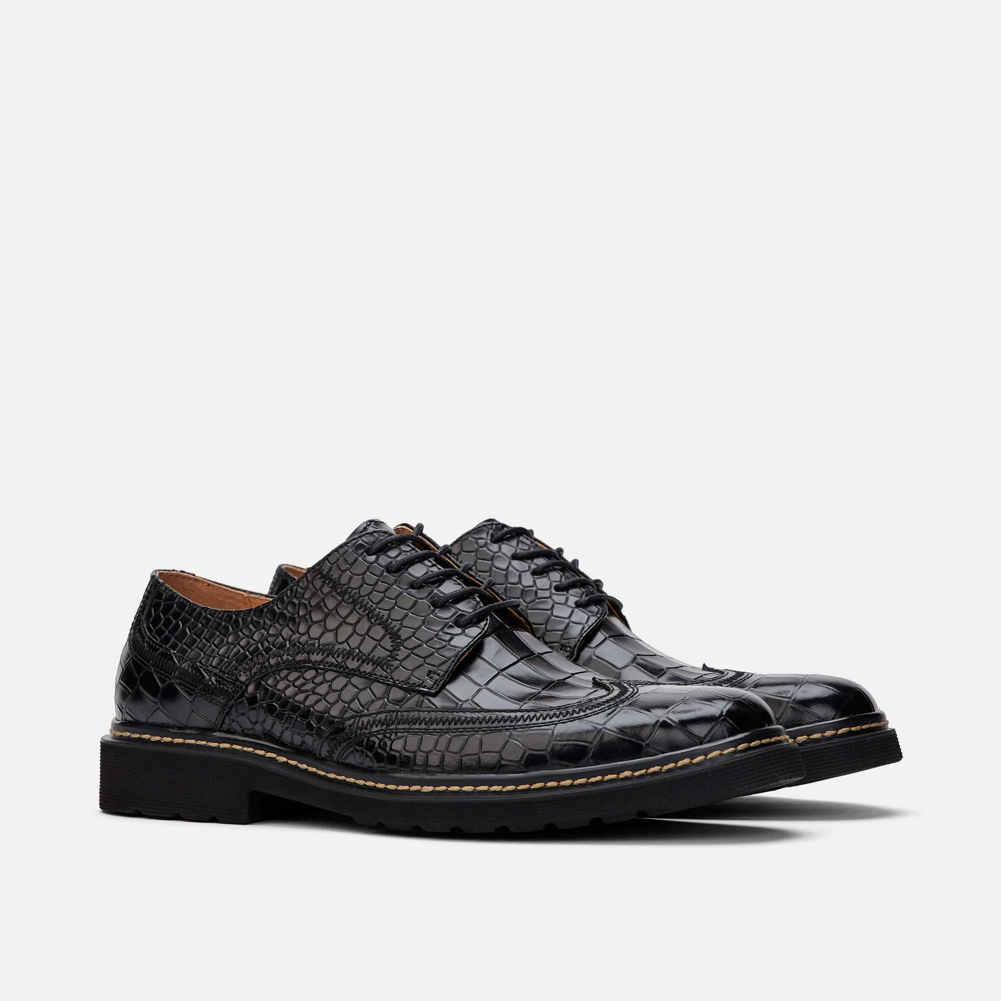 Roman Black Croc Leather Wingtip Sneakers