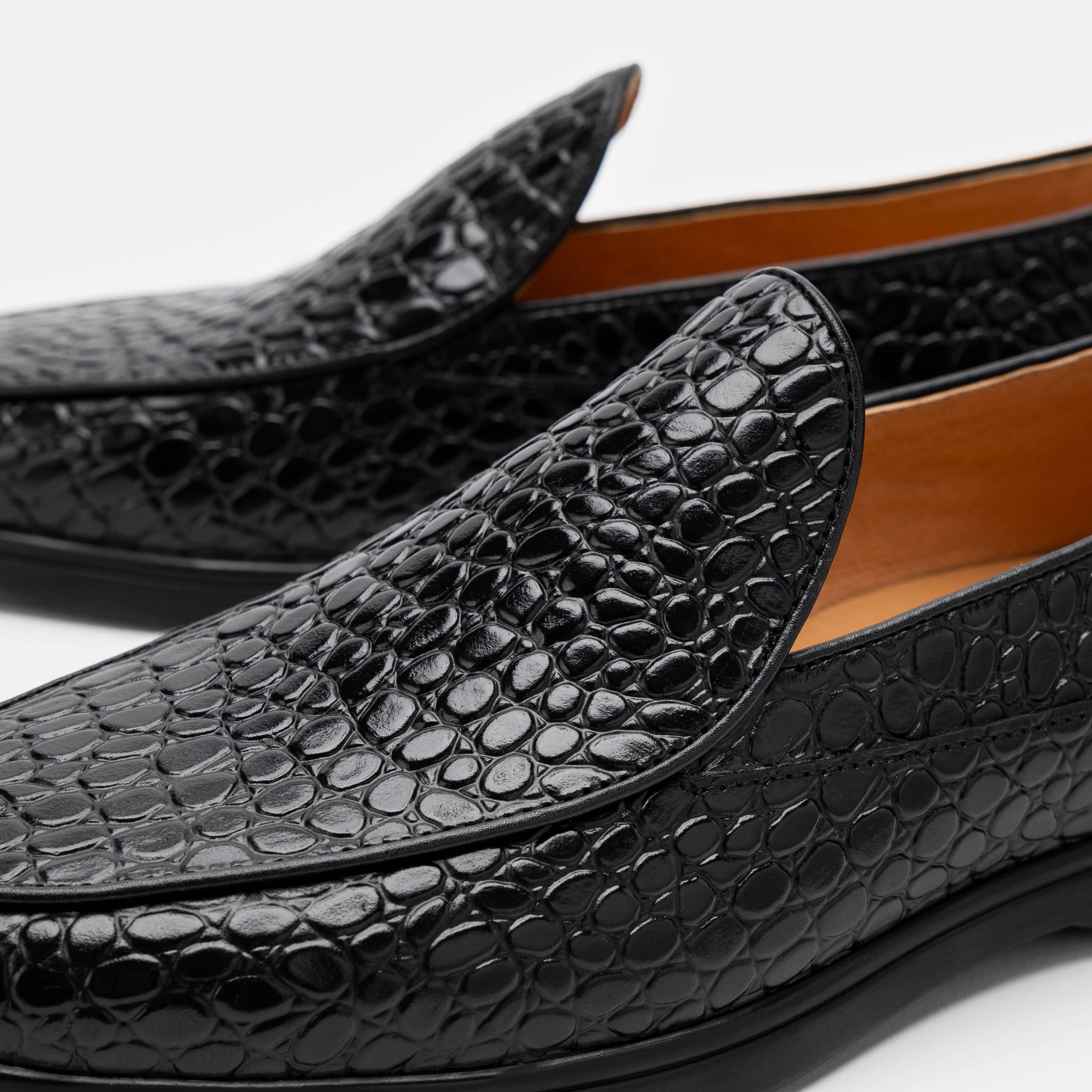 Alessandro Black Croc Leather Venetian Loafers