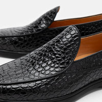 Alessandro Black Croc Leather Venetian Loafers