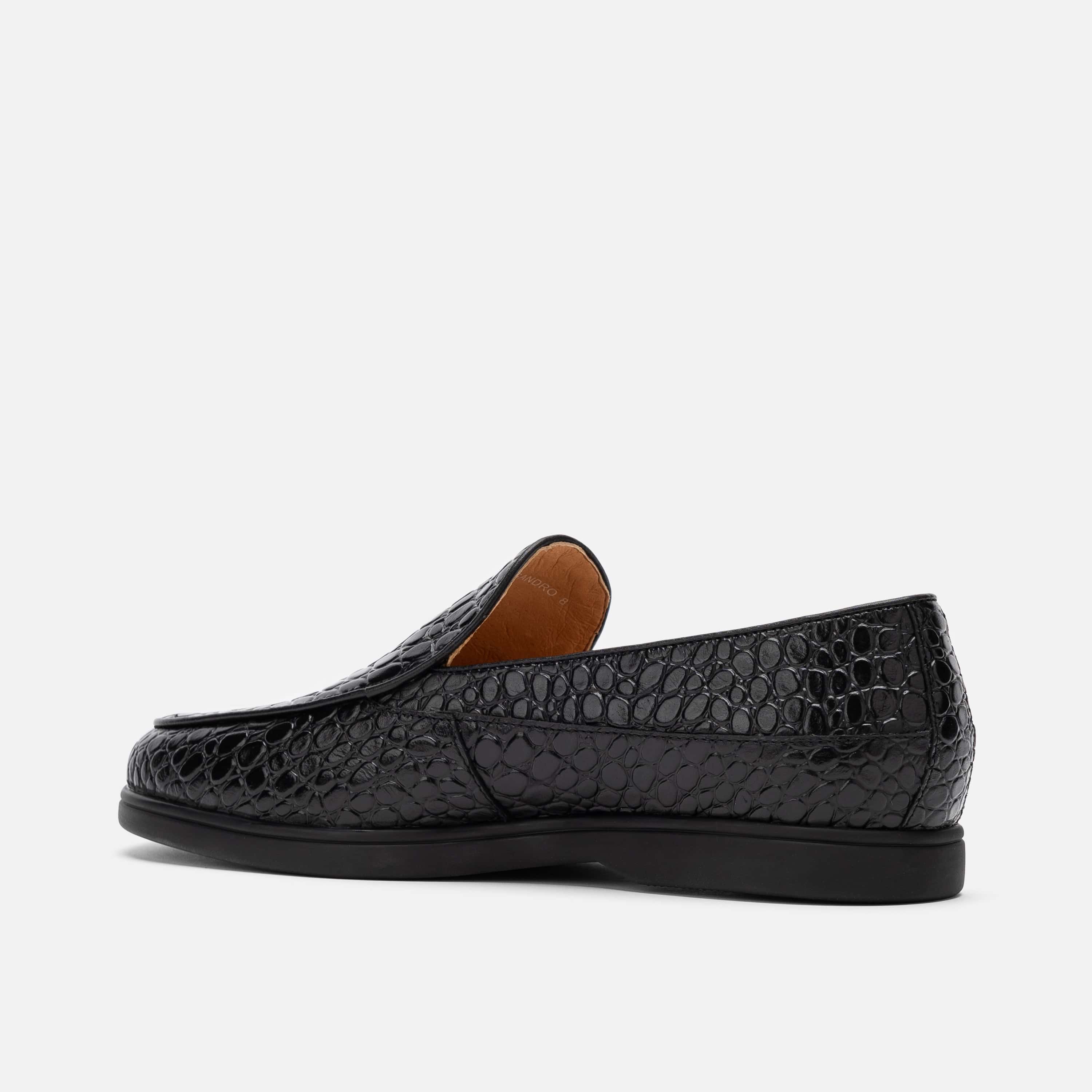 Alessandro Black Croc Leather Venetian Loafers