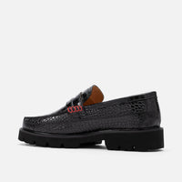 Adler Black Croc Leather Lug Penny Loafers