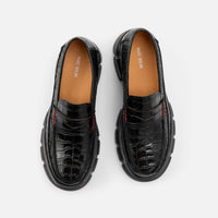 Ms. Calum Black Croc Leather Lug Penny Loafers